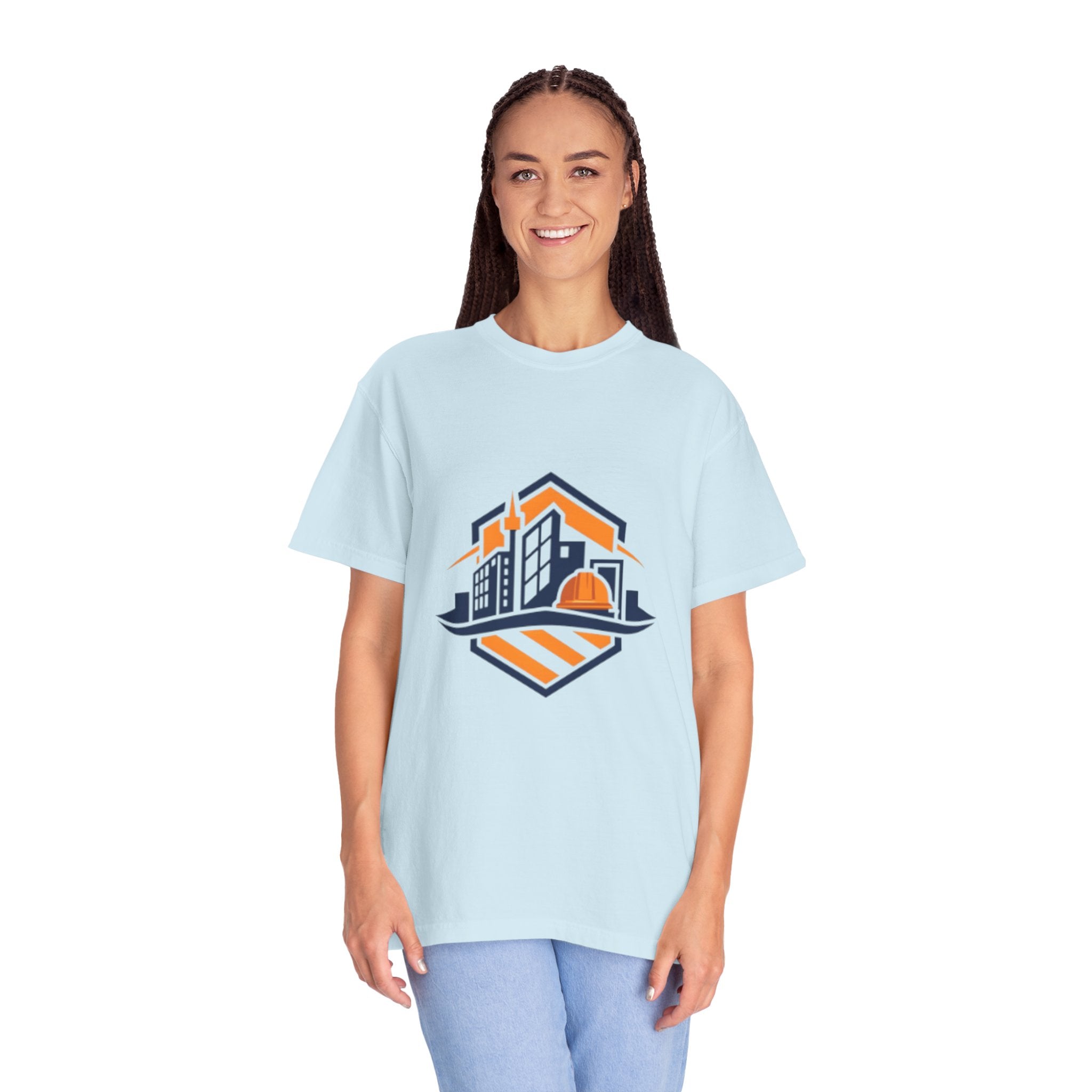 Real Estate Logo T-Shirt — Modern Cityscape Home Builder Graphic Tee