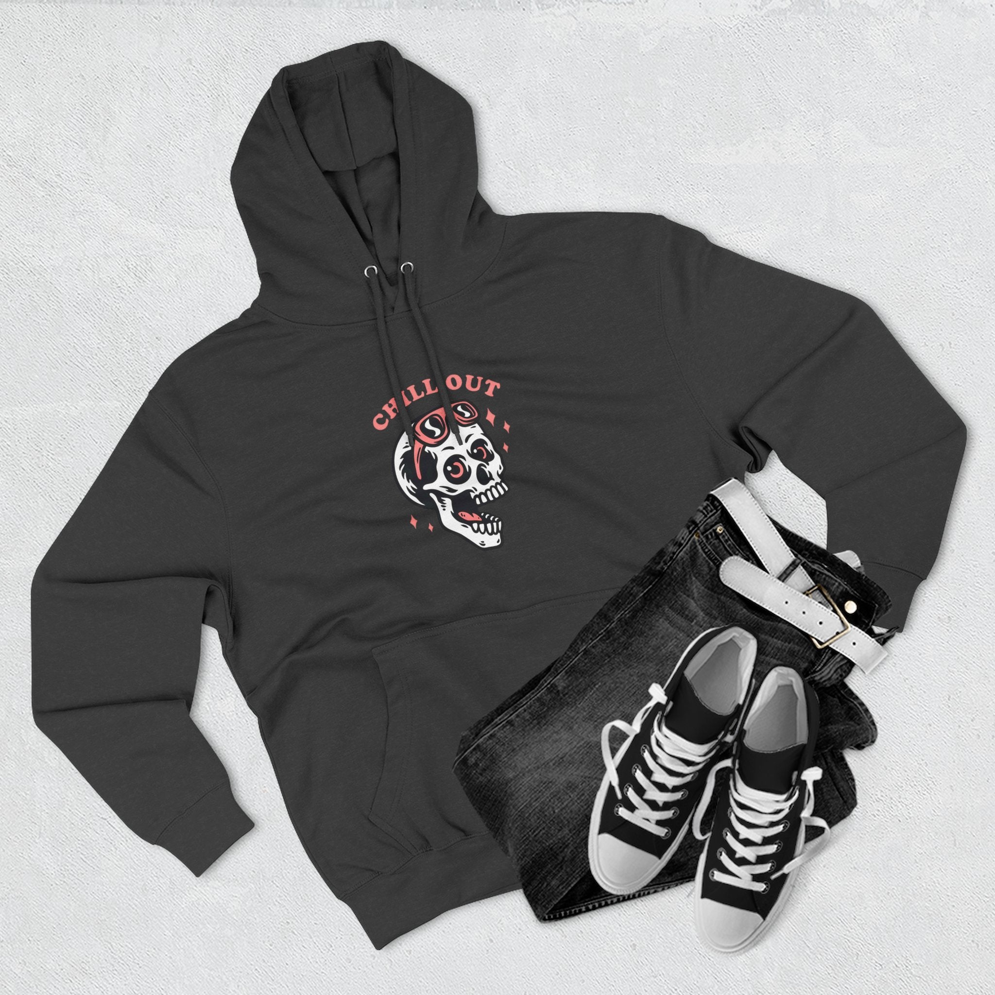 Chill Out Skull Fleece Hoodie for Comfort Lovers, Casual Streetwear, Unique Gift, Halloween Cozy Apparel, Scary Fun Clothing