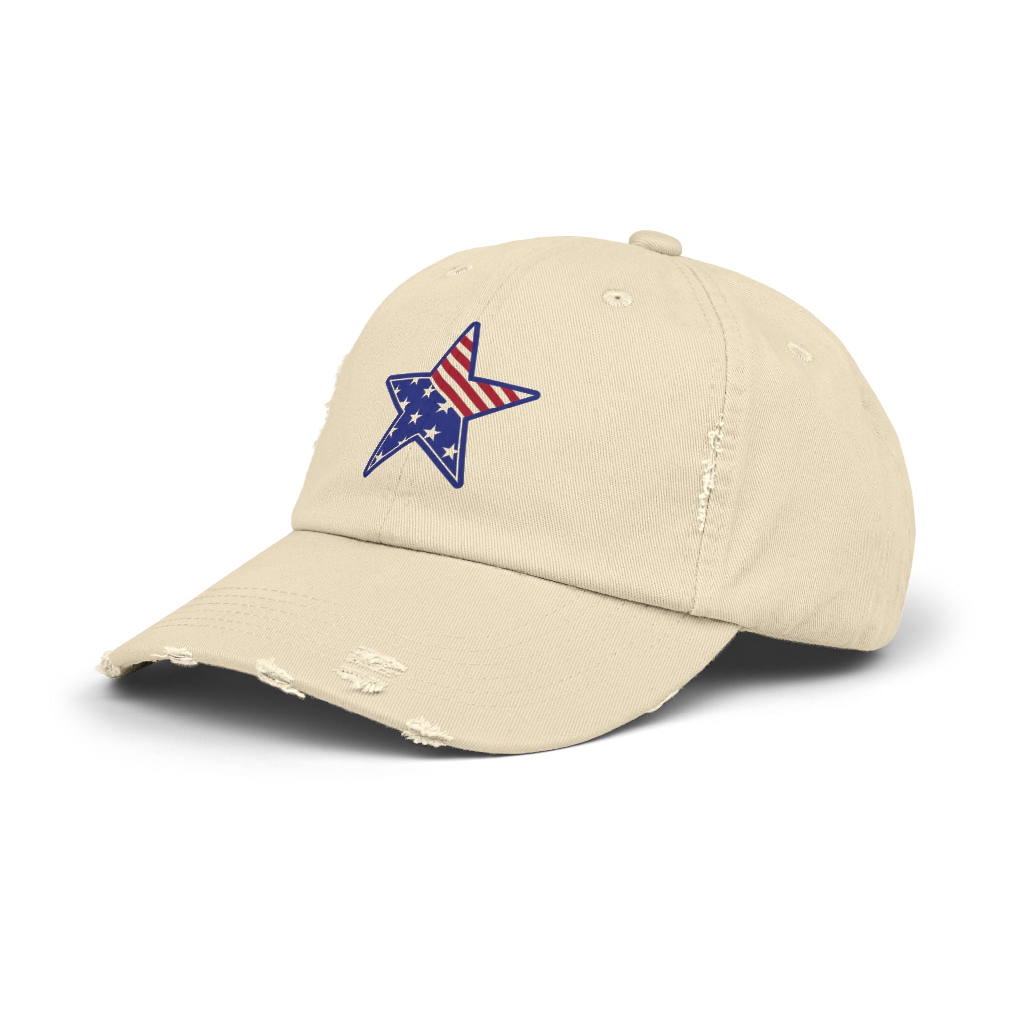 Distressed Baseball Cap with American Flag Star - Patriotic Dad Hat for 4th of July