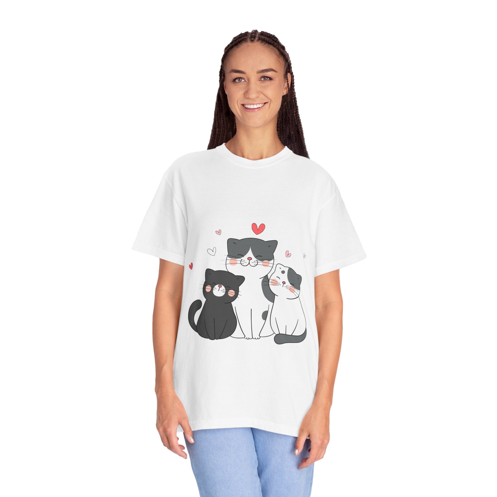 Cat Trio T-Shirt — Cute Kawaii Cats with Hearts Tee