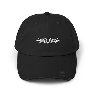 Distressed Black Cap with White Tribal Emblem - Vintage Dad Hat