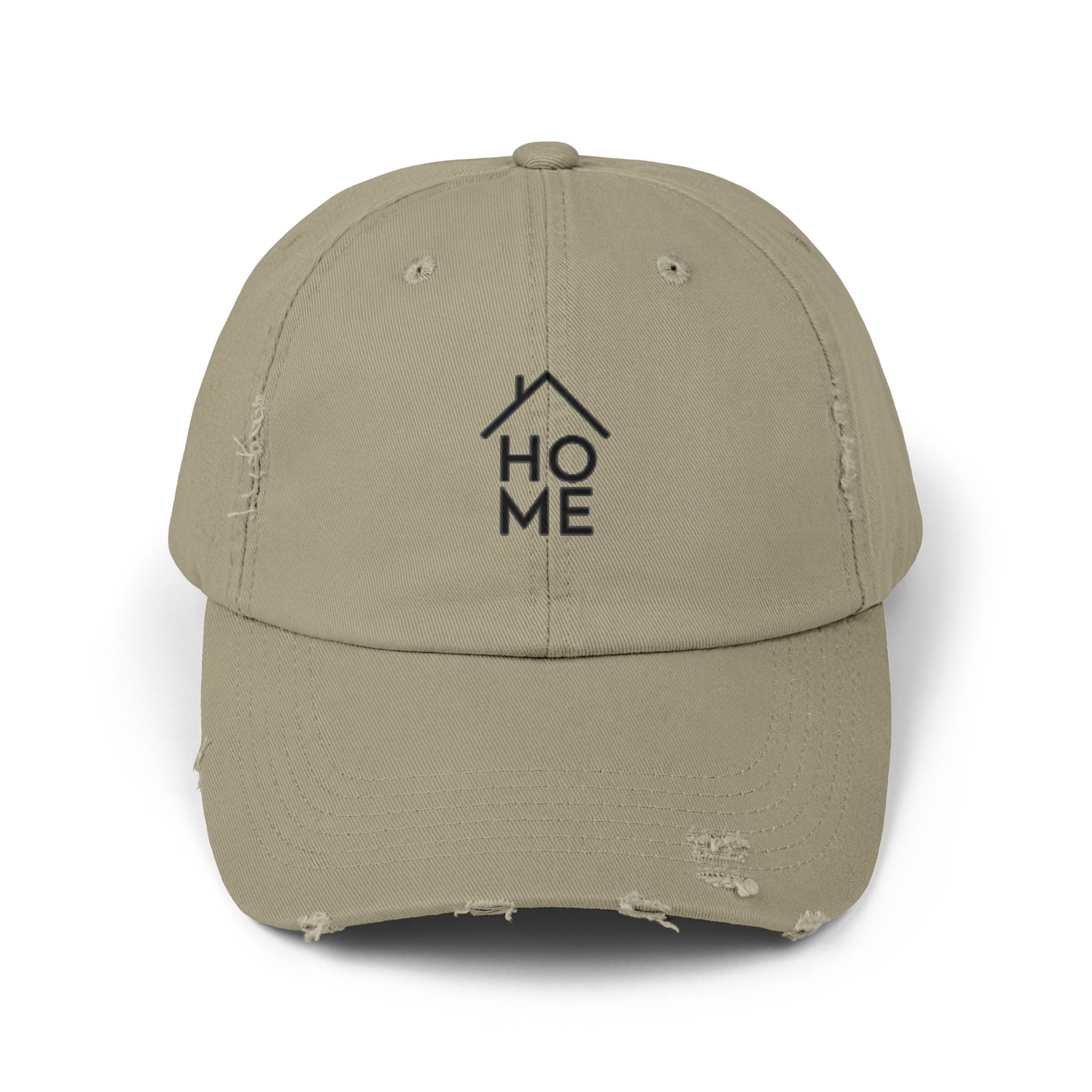 Distressed 'HOME' Baseball Cap – Minimal House Logo Dad Hat