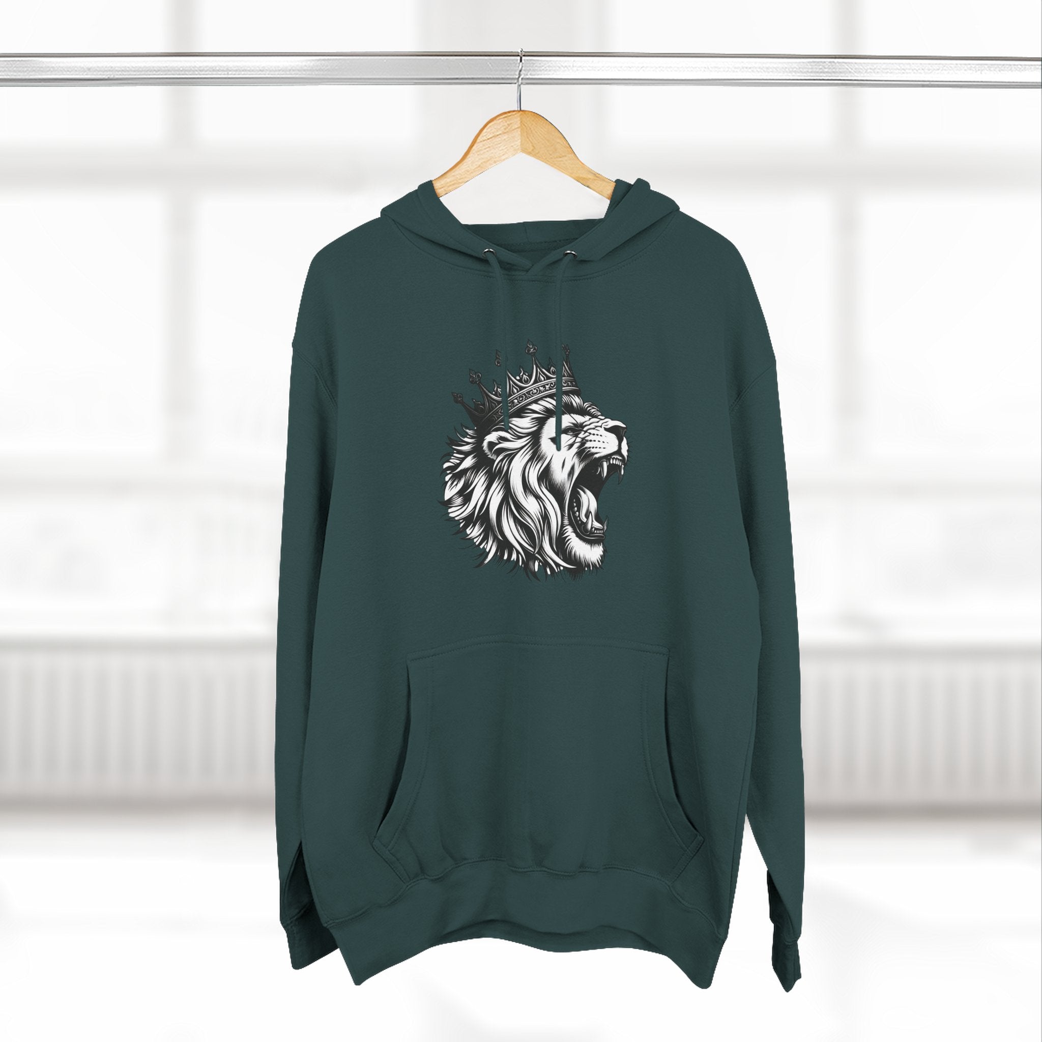 Courageous Lion Fleece Hoodie, Casual Streetwear, Unisex Hoodie, Gift for Lion Lovers, Cozy Warm Hoodie