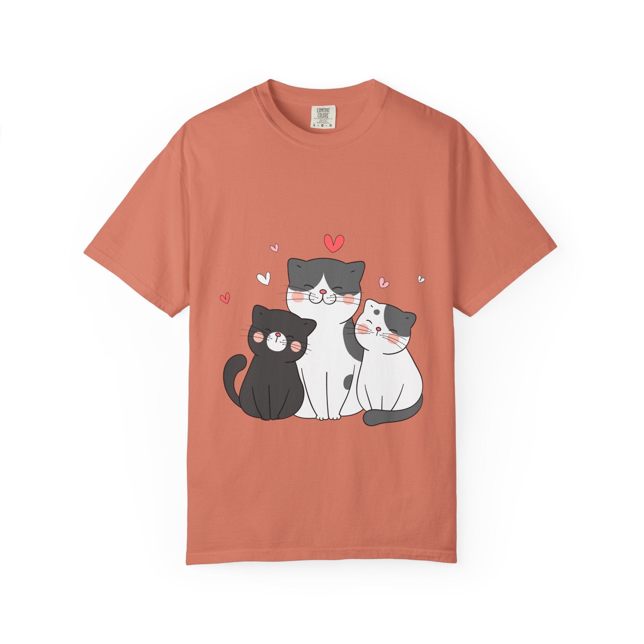 Cat Trio T-Shirt — Cute Kawaii Cats with Hearts Tee