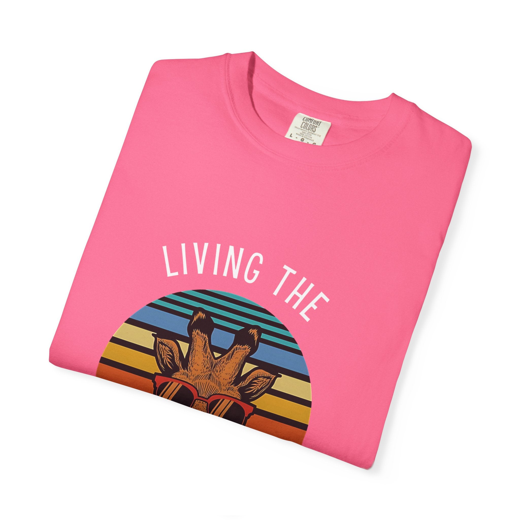 Living The High Life Giraffe T-Shirt | Unisex Garment-Dyed Tee, Trendy Animal Shirt, Birthday Gift, Casual Wear, Summer Style