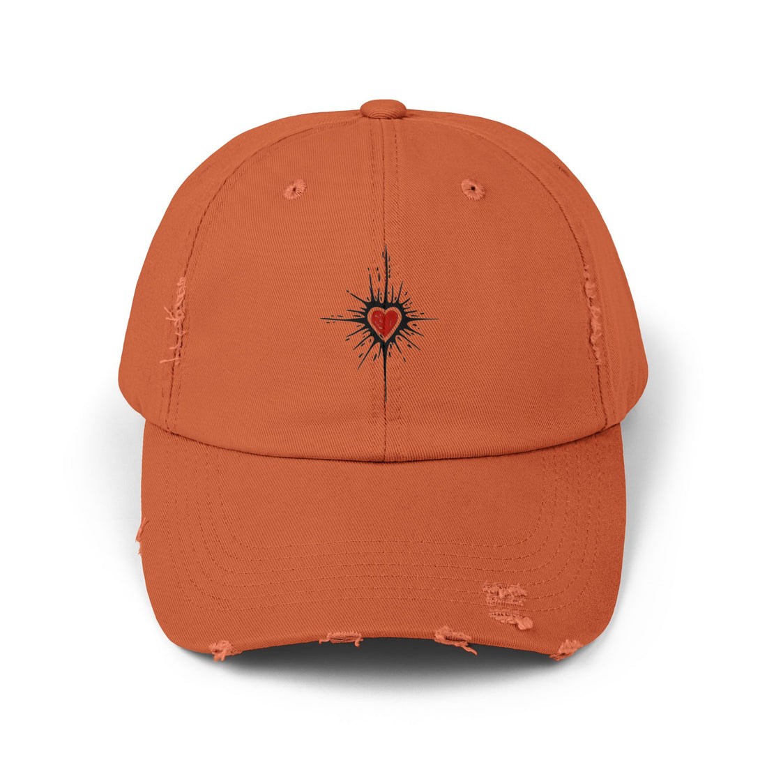 Distressed Baseball Cap — Red Heart Compass Embroidered Dad Hat