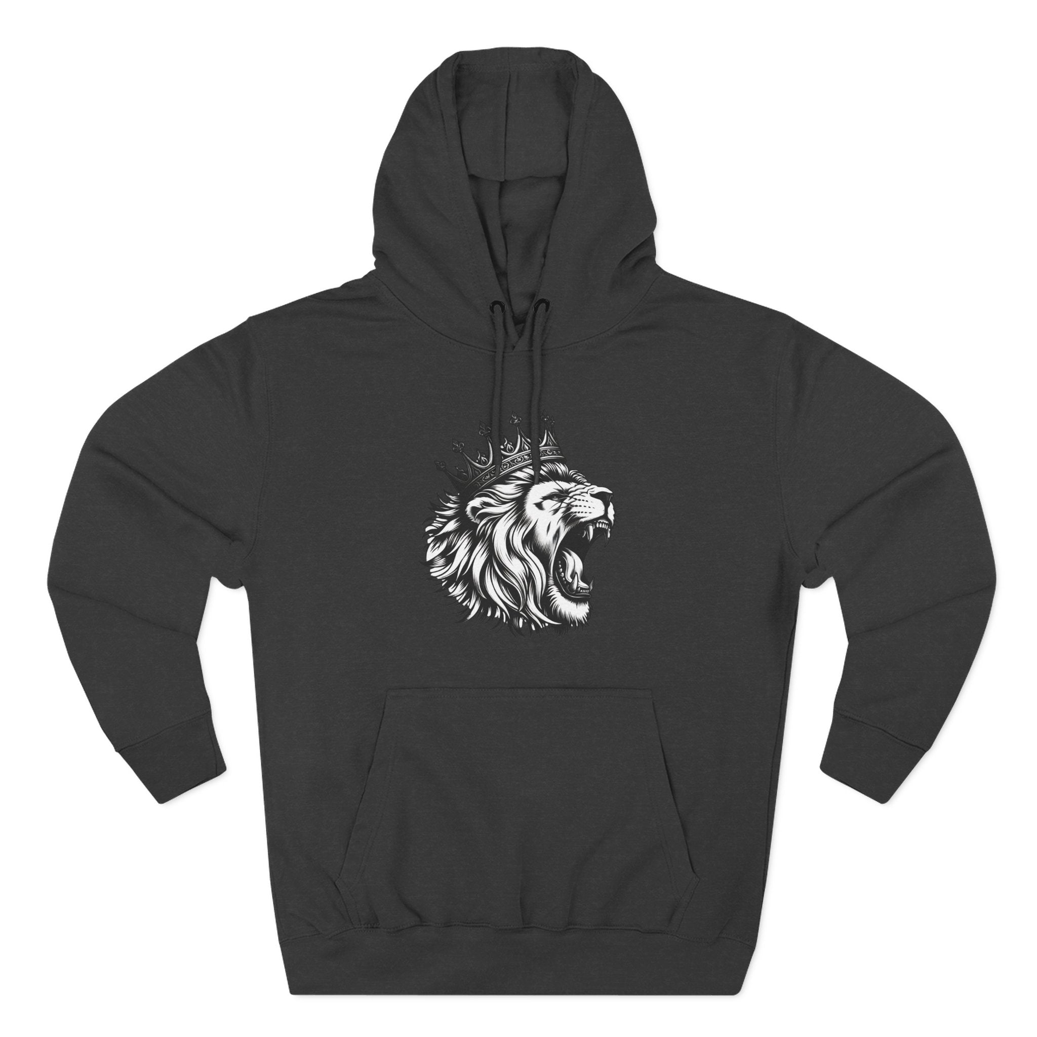 Courageous Lion Fleece Hoodie, Casual Streetwear, Unisex Hoodie, Gift for Lion Lovers, Cozy Warm Hoodie