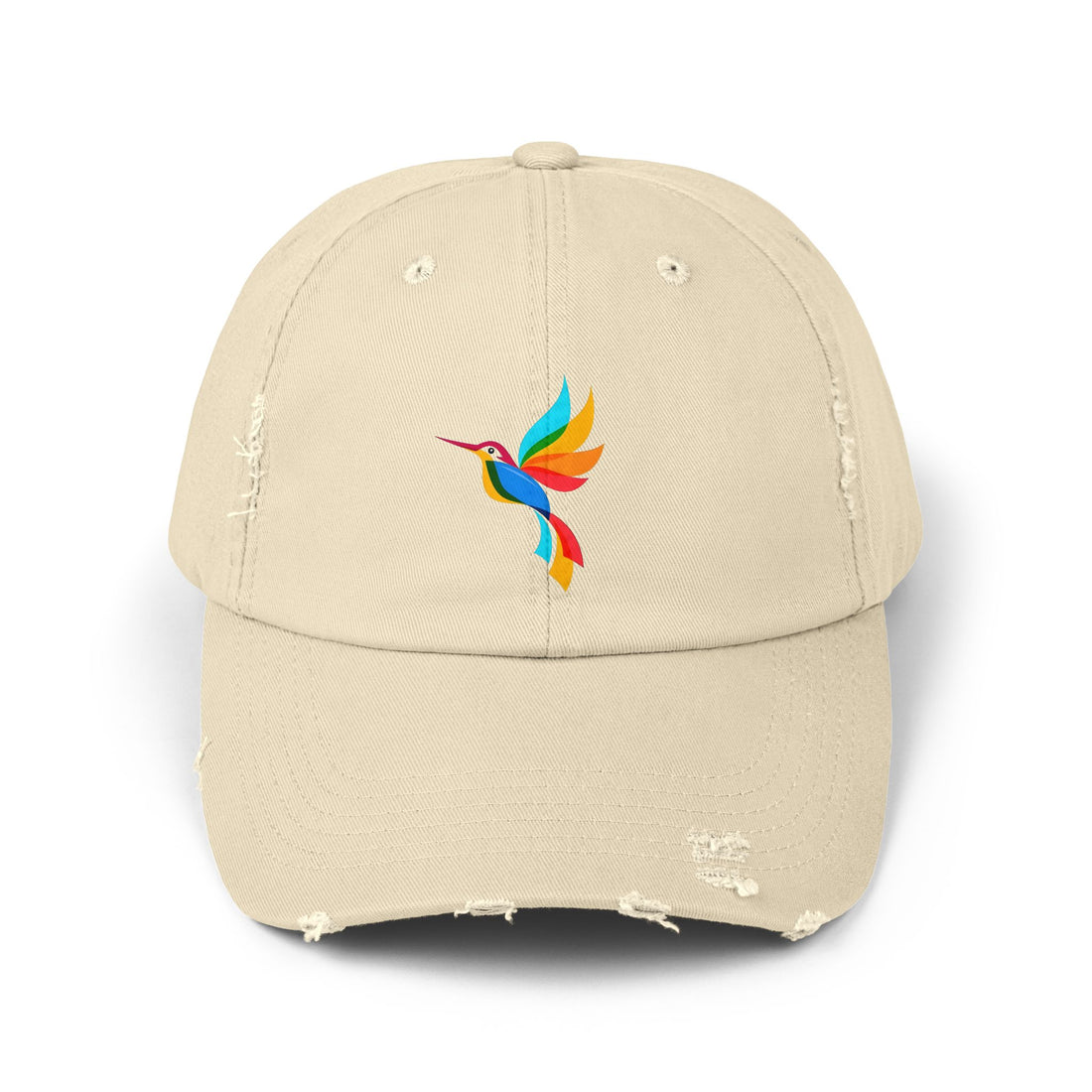 Colorful Hummingbird Unisex Distressed Cap, Casual Summer Hat, Trendy Dad Hat, Outdoor Accessories, Gift for Nature Lovers
