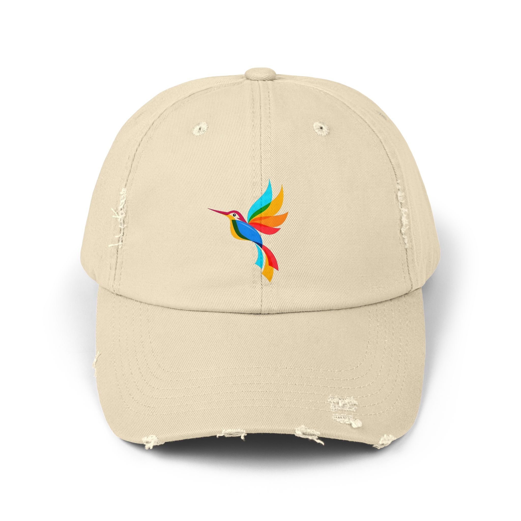 Colorful Hummingbird Unisex Distressed Cap, Casual Summer Hat, Trendy Dad Hat, Outdoor Accessories, Gift for Nature Lovers