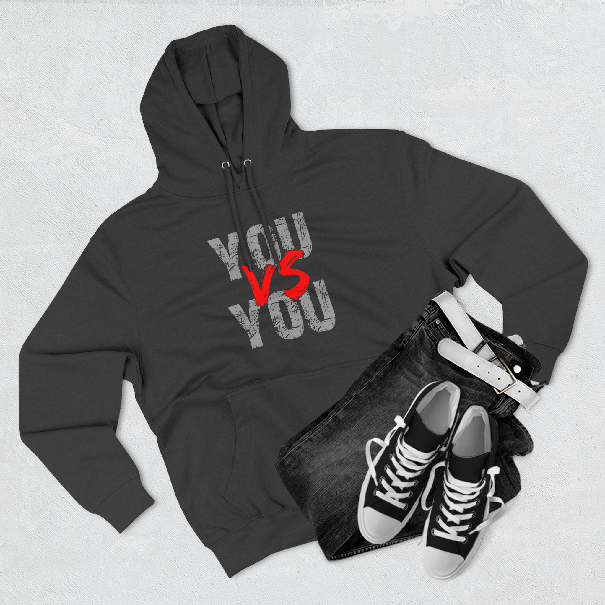 YOU vs YOU Three-Panel Fleece Hoodie, Motivational Sweatshirt, Unisex Hoodie, Workout Apparel, Self-Improvement Gift