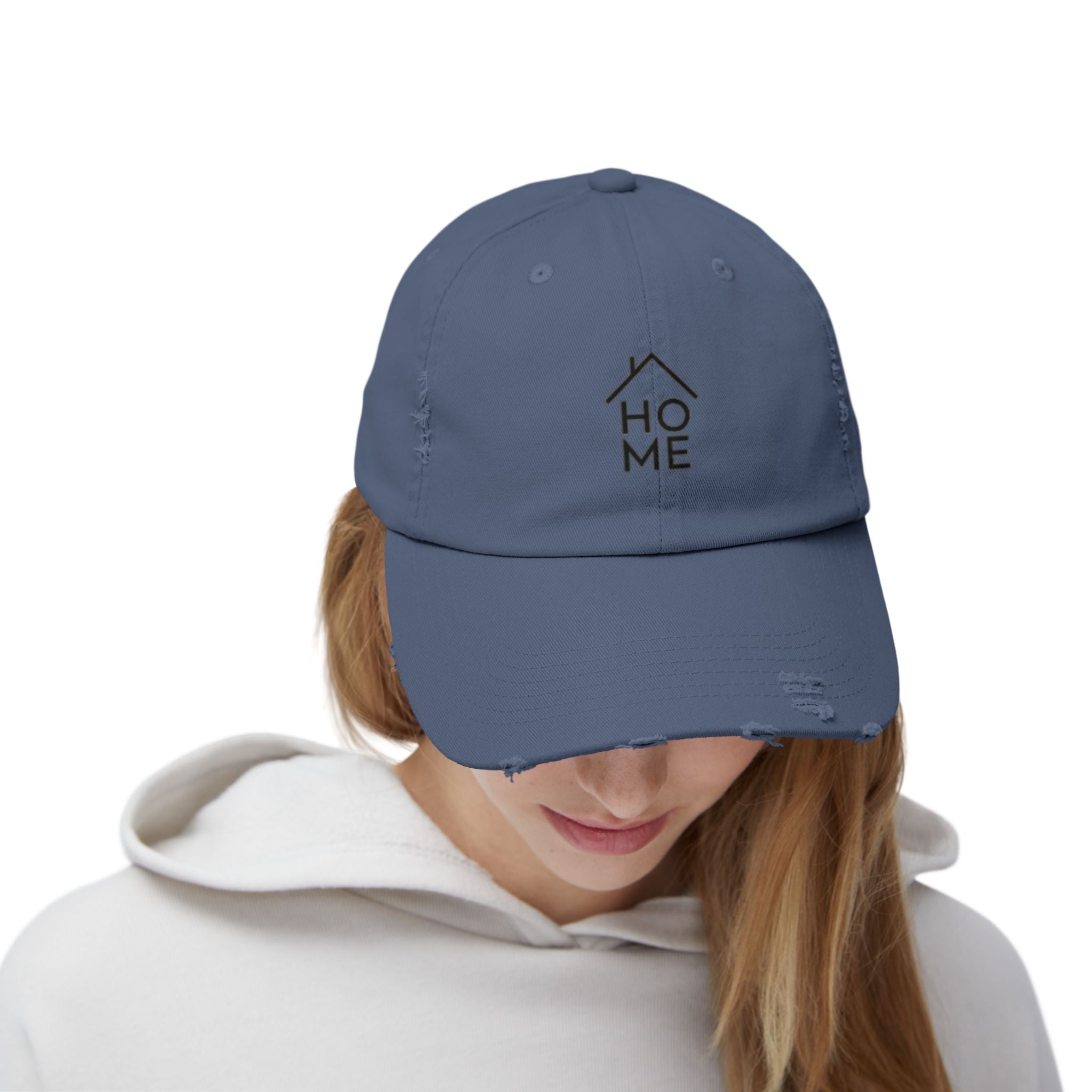 Distressed 'HOME' Baseball Cap – Minimal House Logo Dad Hat