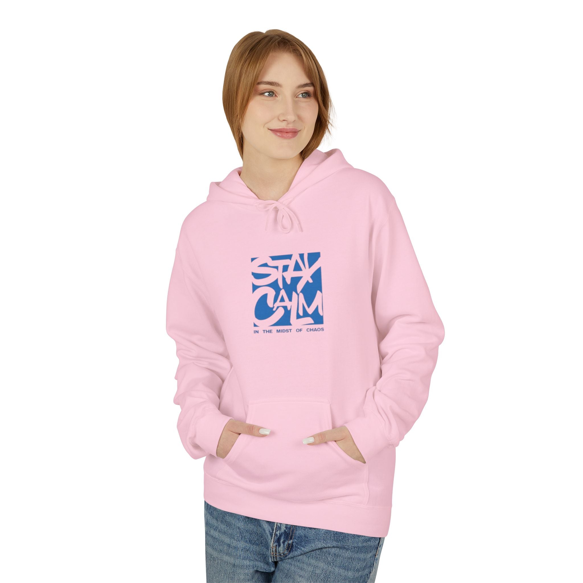 Abstract Blue Square Hoodie – "Stay Calm" Minimal Graphic Pullover