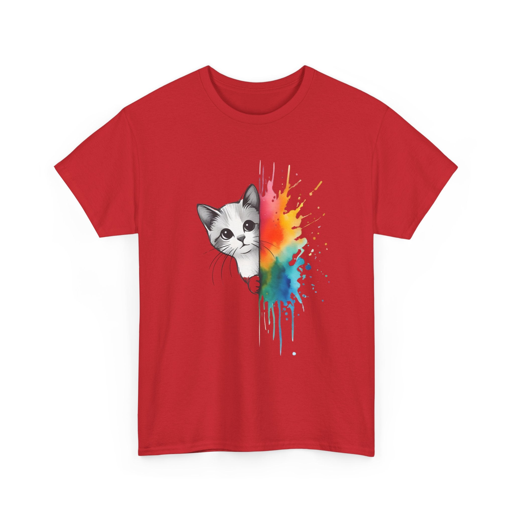 Cat-Inspired Heavy Cotton Tee, Vibrant Art T-Shirt, Gift for Cat Lovers, Fun Casual Wear, Unique Animal Graphic Tee