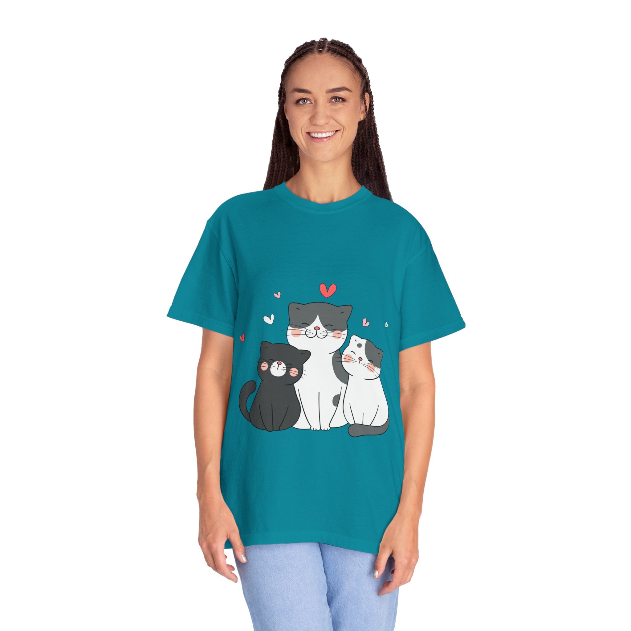 Cat Trio T-Shirt — Cute Kawaii Cats with Hearts Tee