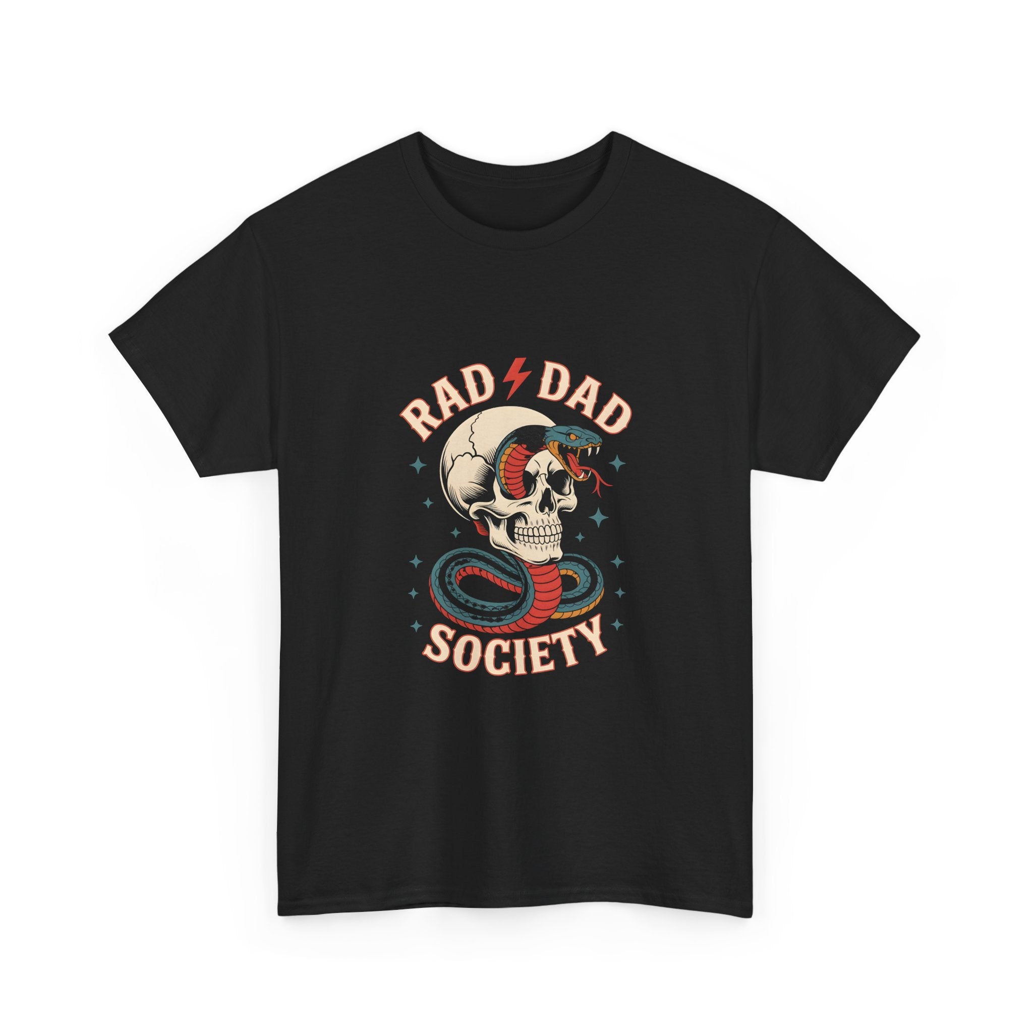 Rad Dad Society Unisex Heavy Cotton Tee, Cool Dad Gift, Vintage Skull Shirt, Perfect for Father's Day, Casual Wear, Fun Gift Idea
