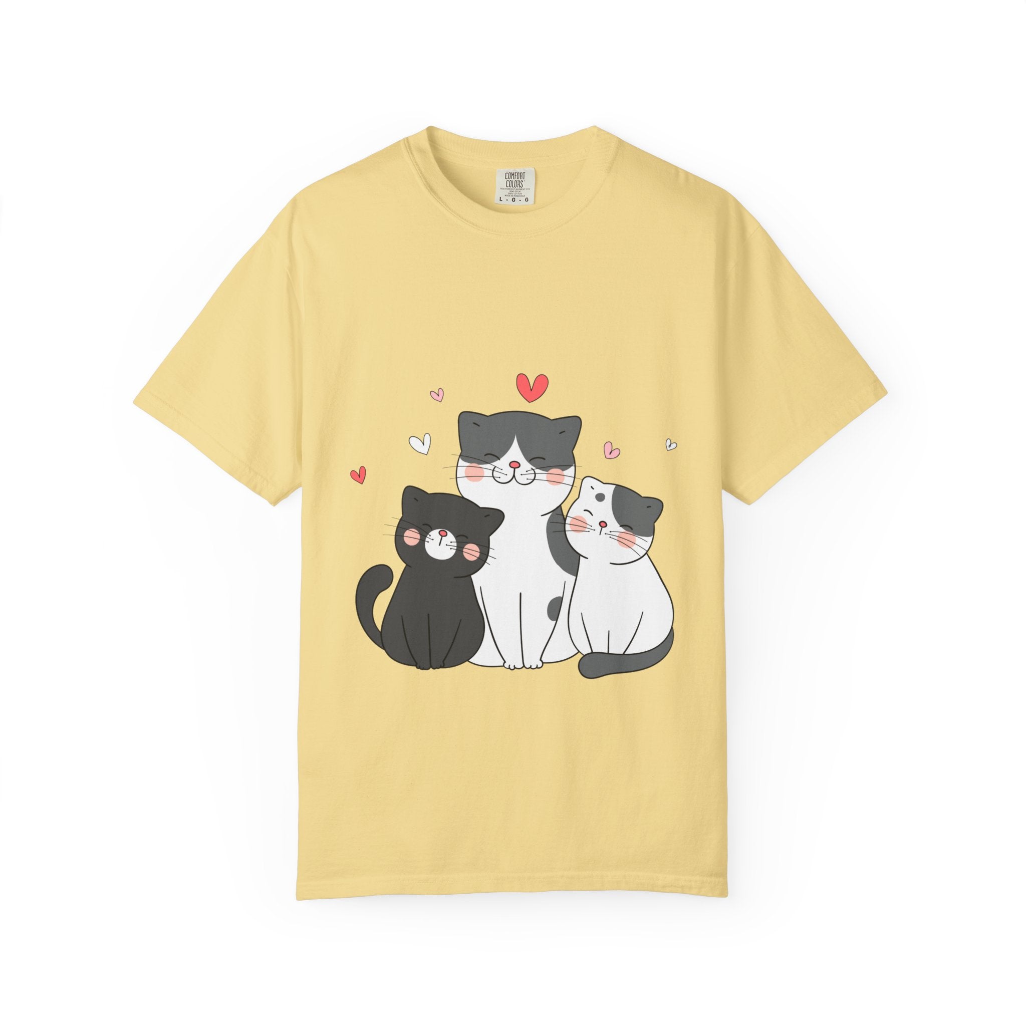 Cat Trio T-Shirt — Cute Kawaii Cats with Hearts Tee