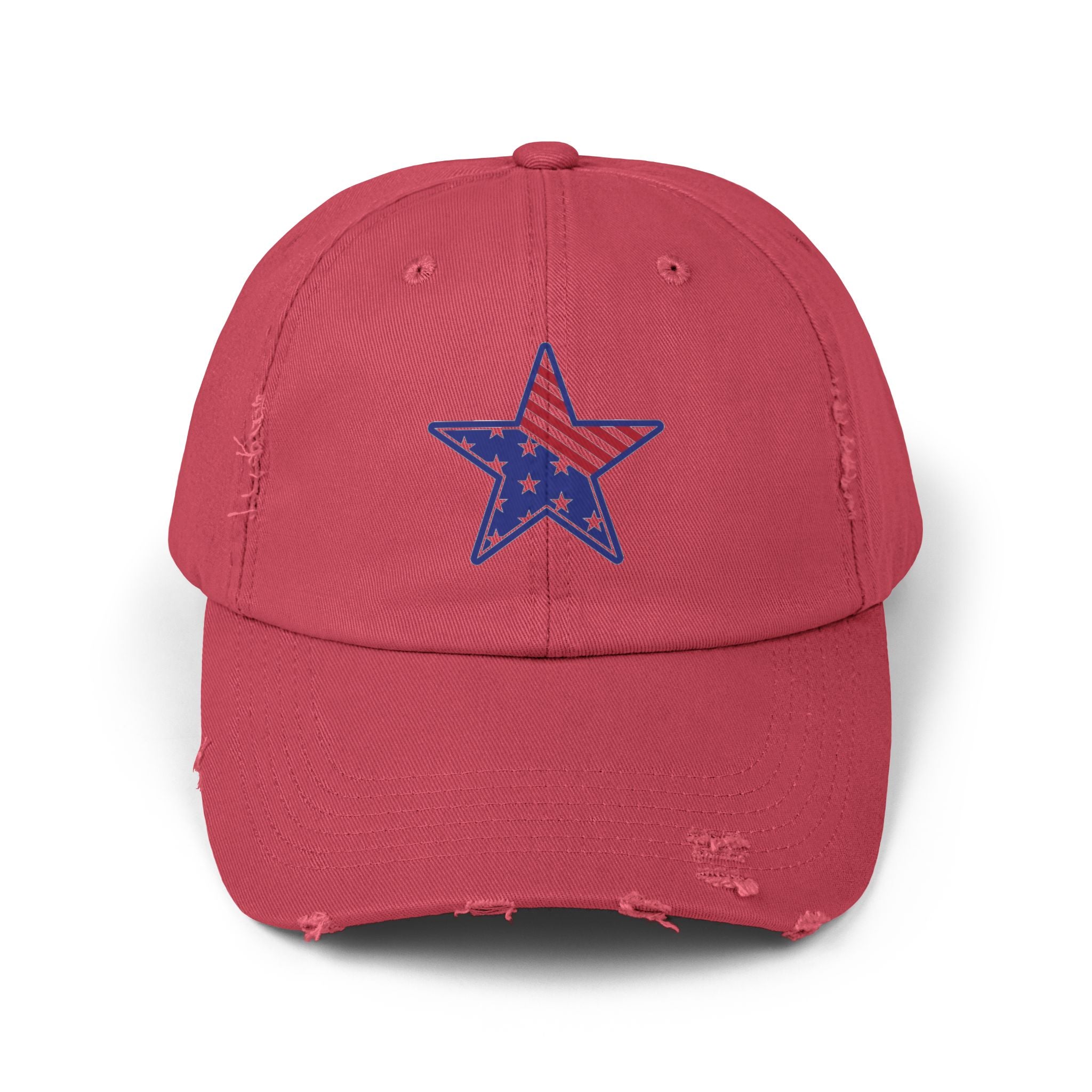 Distressed Baseball Cap with American Flag Star - Patriotic Dad Hat for 4th of July
