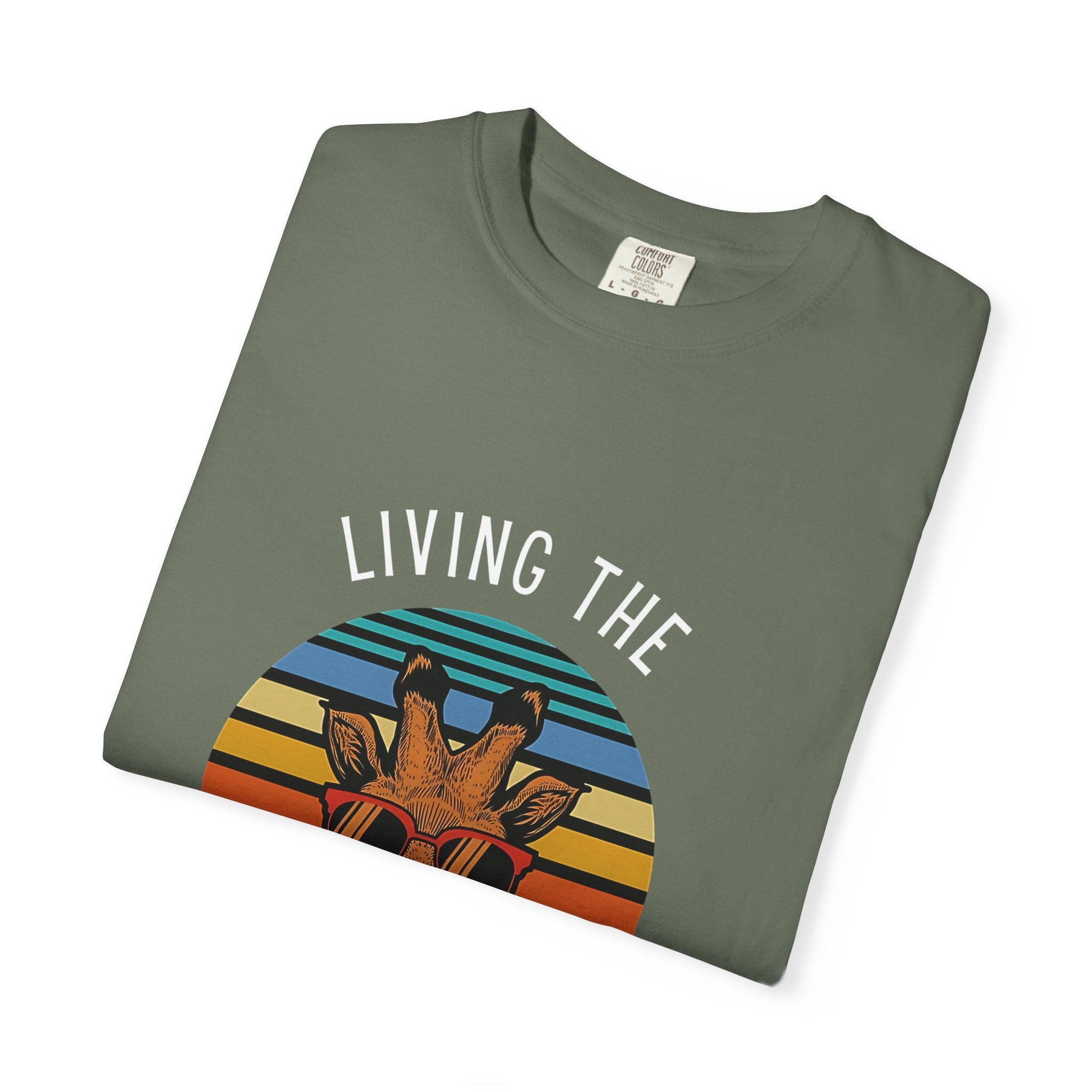 Living The High Life Giraffe T-Shirt | Unisex Garment-Dyed Tee, Trendy Animal Shirt, Birthday Gift, Casual Wear, Summer Style
