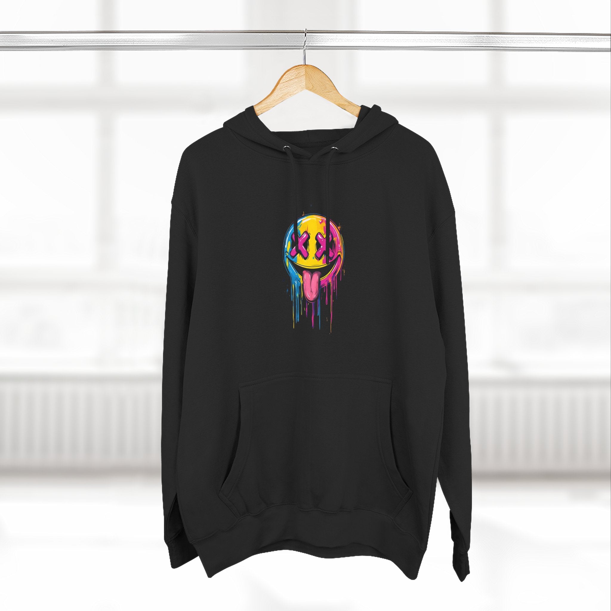 Colorful Drippy Smile Hoodie, Unisex Fleece Sweatshirt, Graphic Hoodie for Festivals, Streetwear, Casual Wear