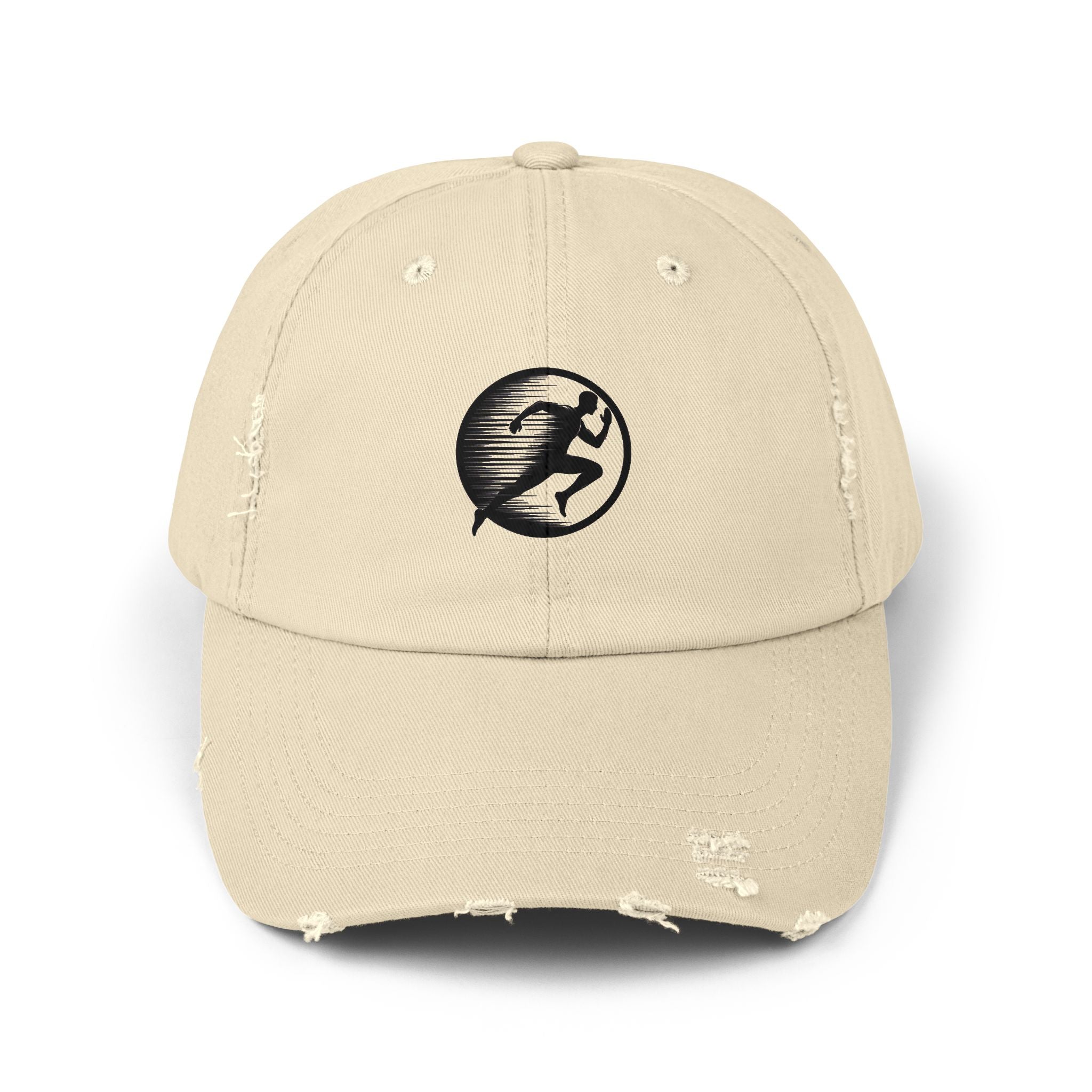 Distressed Running Logo Cap — Vintage Runner Dad Hat