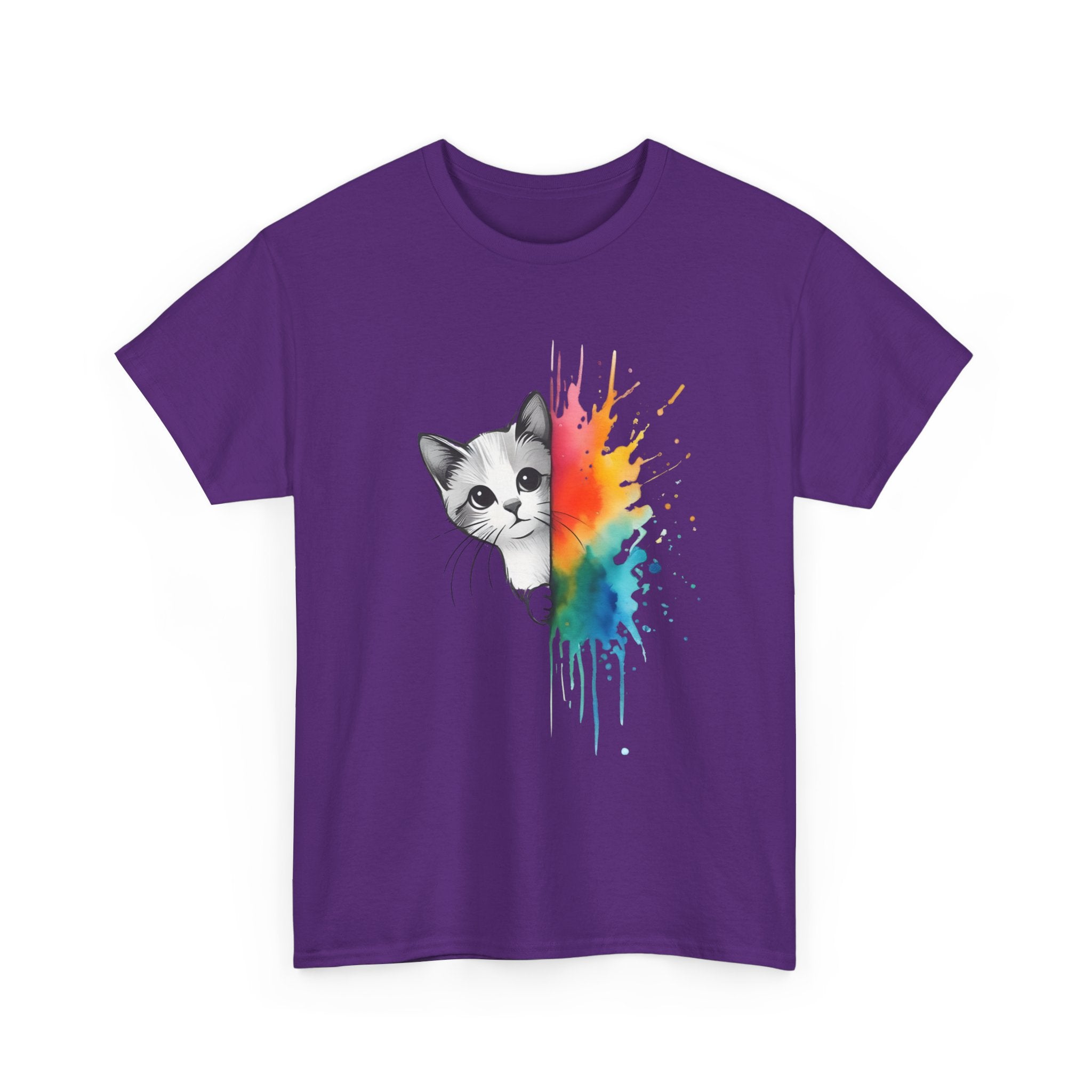 Cat-Inspired Heavy Cotton Tee, Vibrant Art T-Shirt, Gift for Cat Lovers, Fun Casual Wear, Unique Animal Graphic Tee