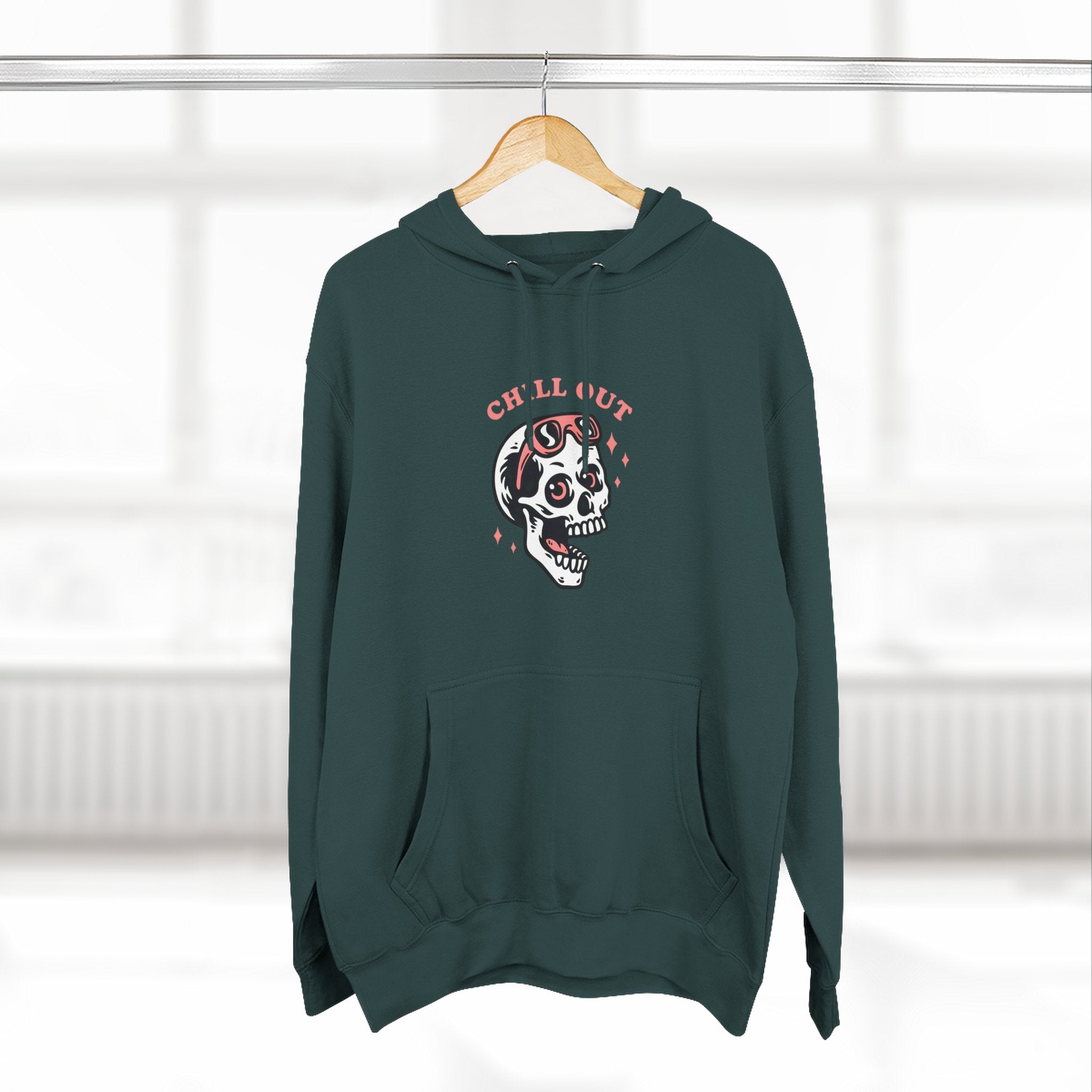 Chill Out Skull Fleece Hoodie for Comfort Lovers, Casual Streetwear, Unique Gift, Halloween Cozy Apparel, Scary Fun Clothing