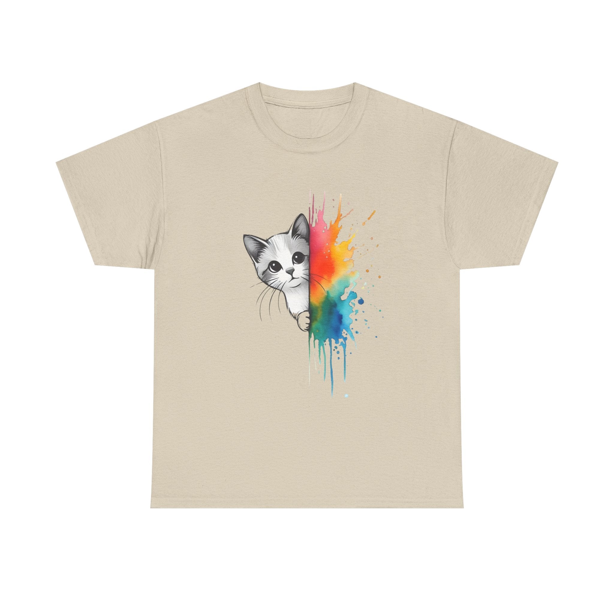 Cat-Inspired Heavy Cotton Tee, Vibrant Art T-Shirt, Gift for Cat Lovers, Fun Casual Wear, Unique Animal Graphic Tee