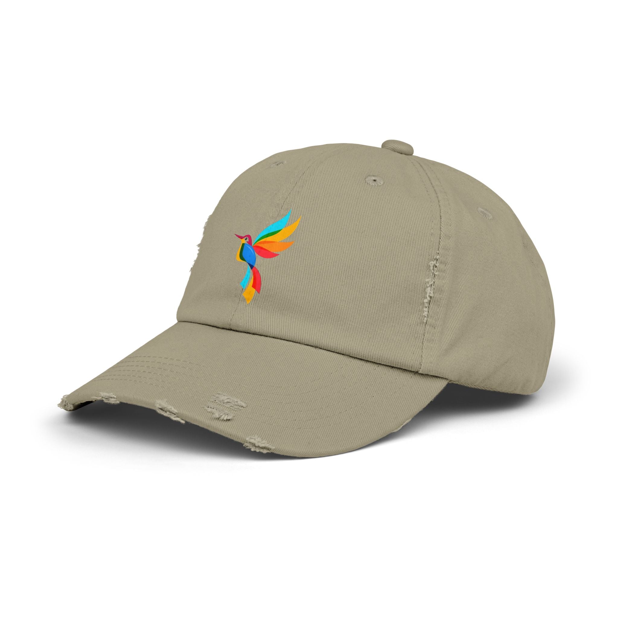 Colorful Hummingbird Unisex Distressed Cap, Casual Summer Hat, Trendy Dad Hat, Outdoor Accessories, Gift for Nature Lovers