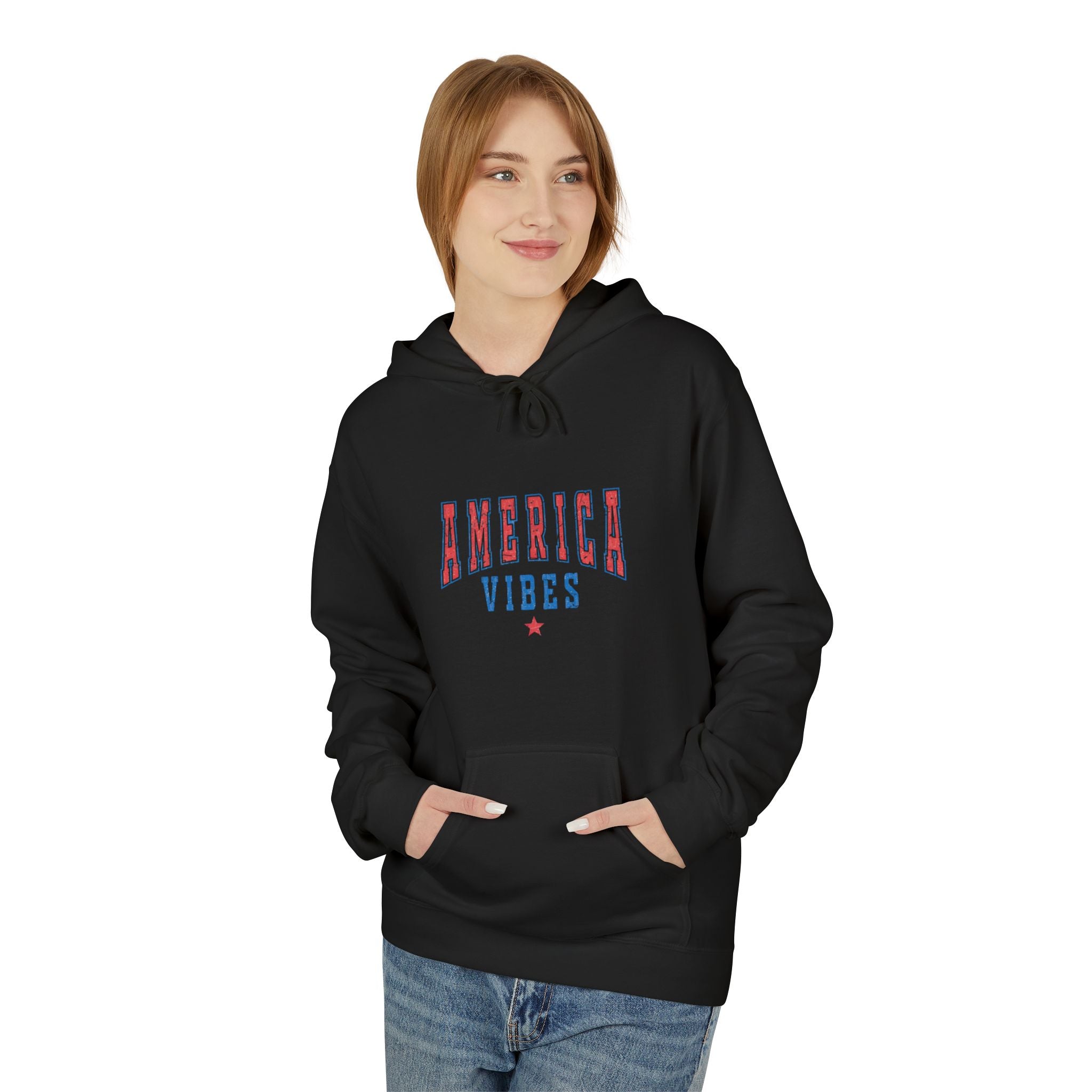 America Vibes Hoodie — Patriotic Red White & Blue Pullover