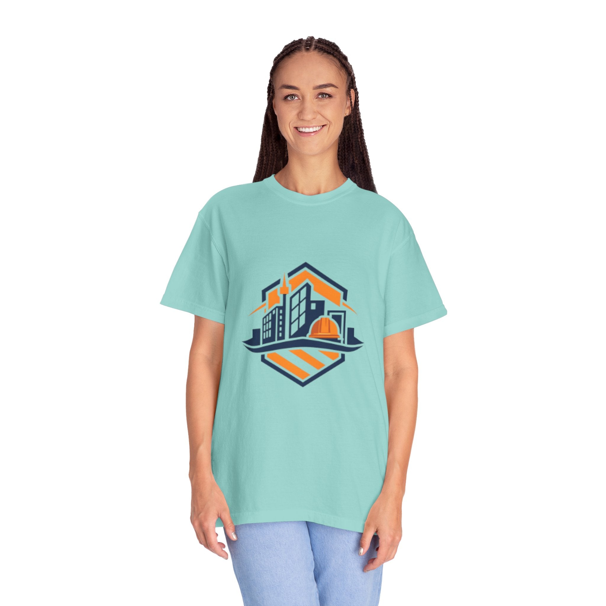 Real Estate Logo T-Shirt — Modern Cityscape Home Builder Graphic Tee