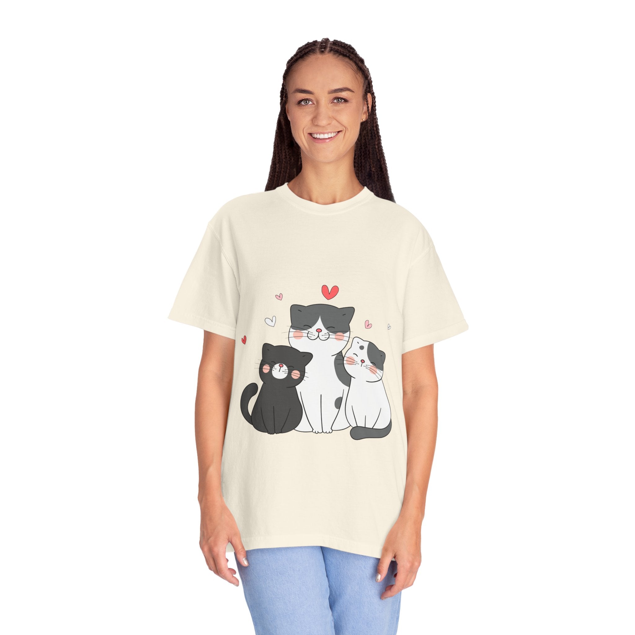 Cat Trio T-Shirt — Cute Kawaii Cats with Hearts Tee