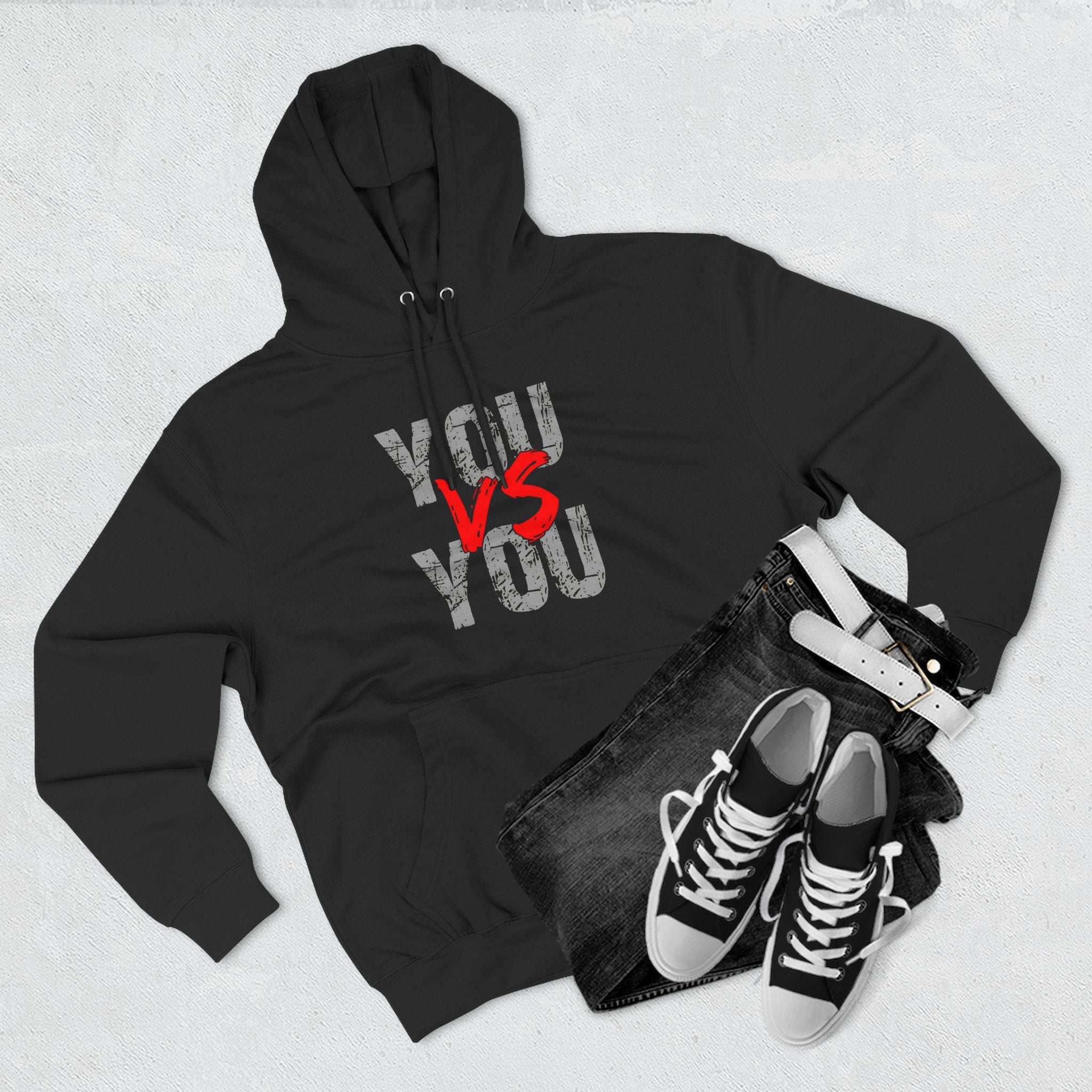 YOU vs YOU Three-Panel Fleece Hoodie, Motivational Sweatshirt, Unisex Hoodie, Workout Apparel, Self-Improvement Gift