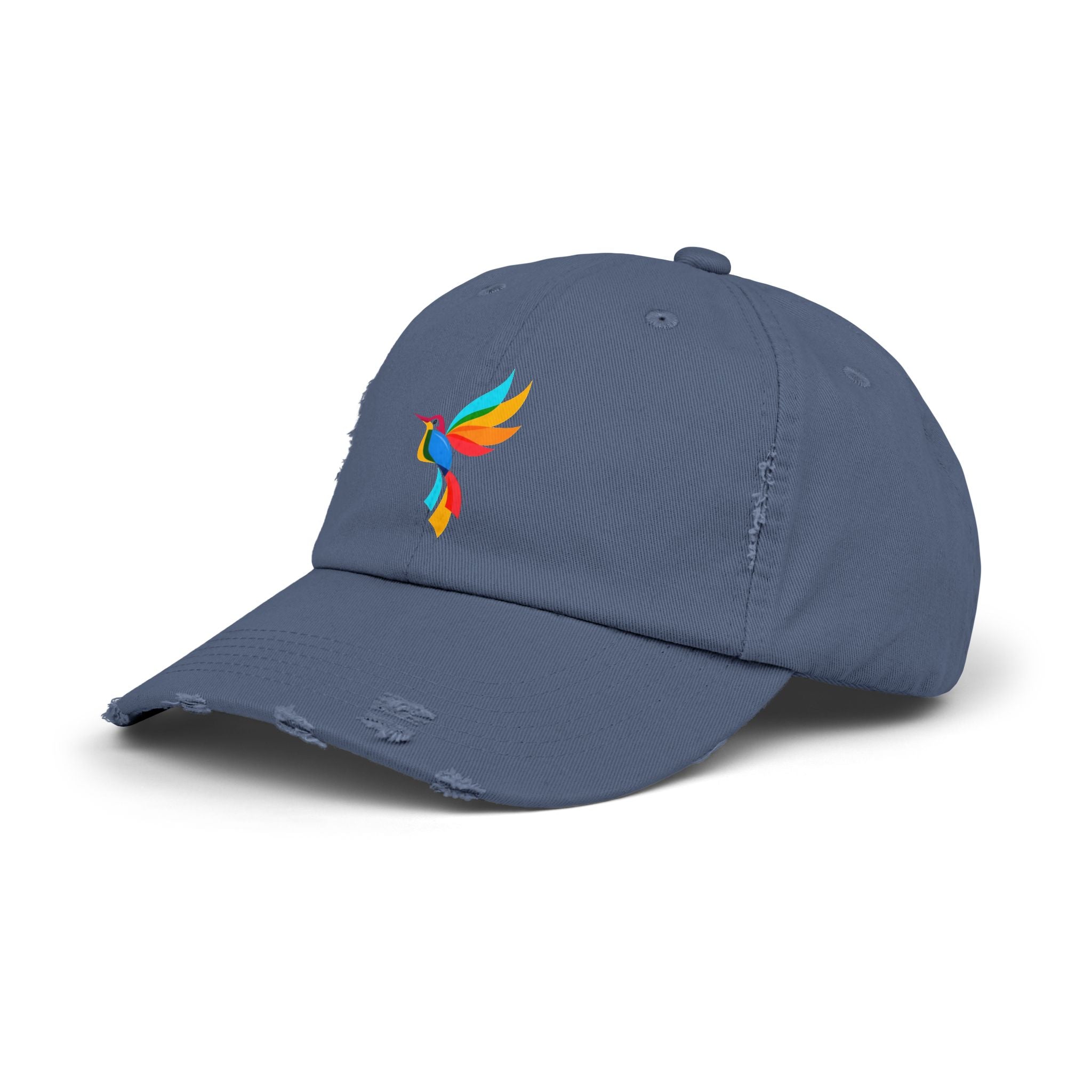 Colorful Hummingbird Unisex Distressed Cap, Casual Summer Hat, Trendy Dad Hat, Outdoor Accessories, Gift for Nature Lovers