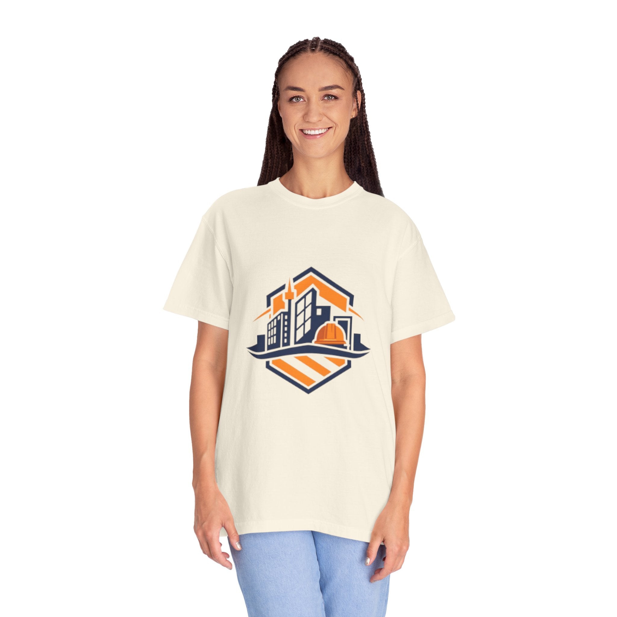 Real Estate Logo T-Shirt — Modern Cityscape Home Builder Graphic Tee
