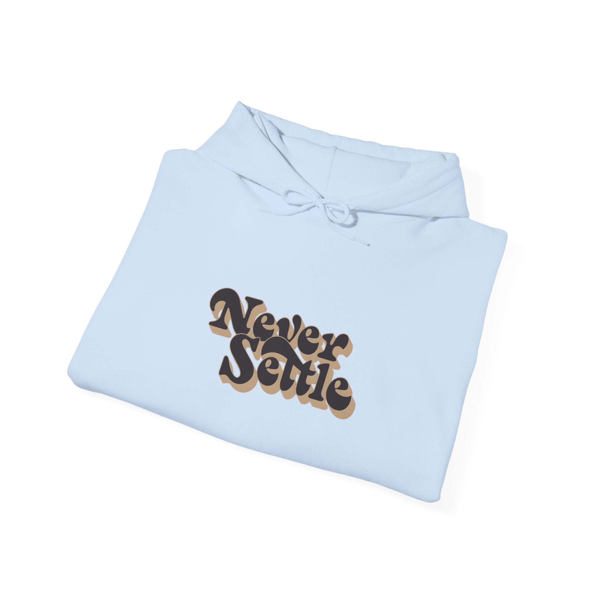 Never Settle Floral Hoodie — Retro Script Front & Monochrome Back Print