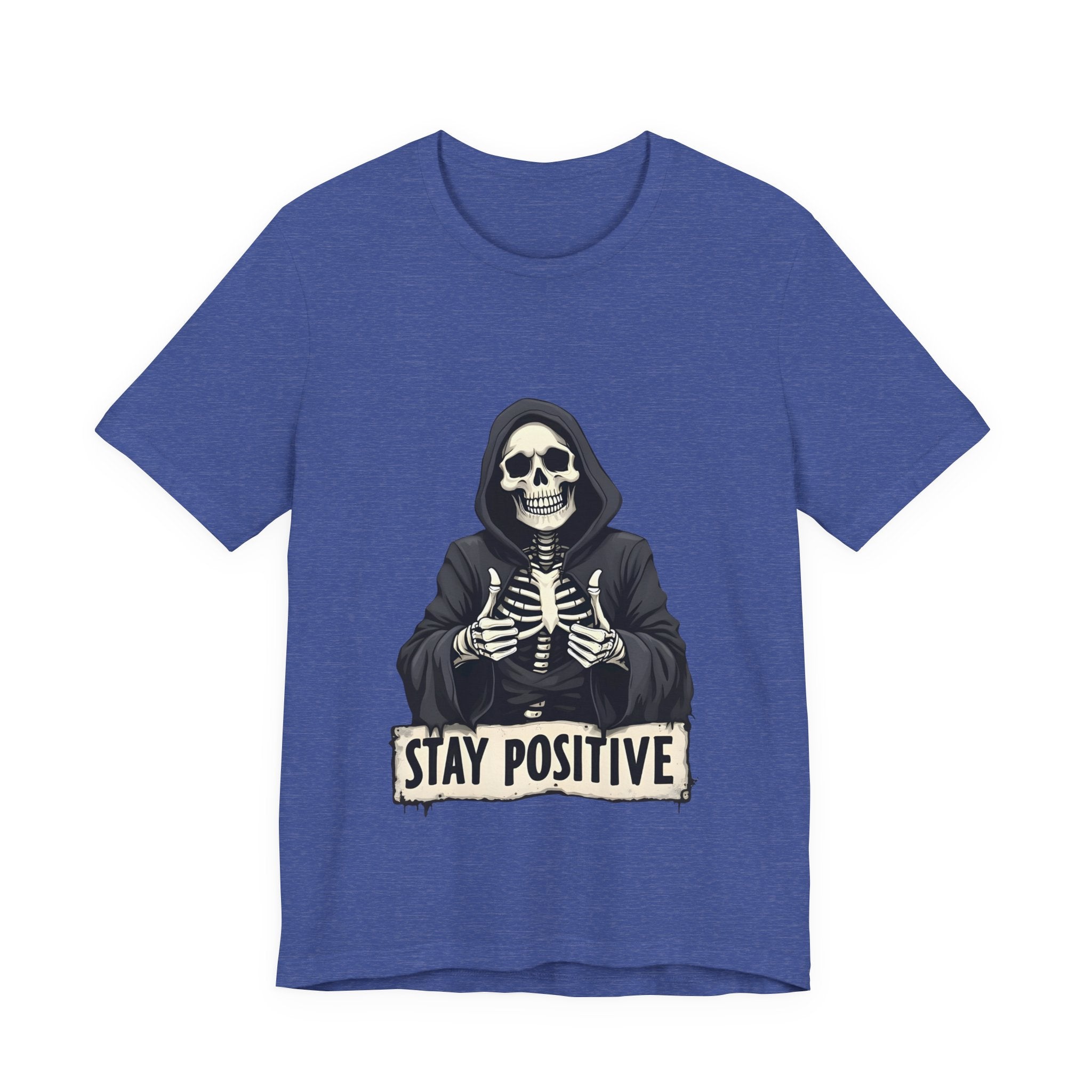 Unisex Skeleton Tee - Stay Positive Graphic T-Shirt, Halloween Apparel, Unique Gift for Friends, Casual Wear, Trendy Graphics
