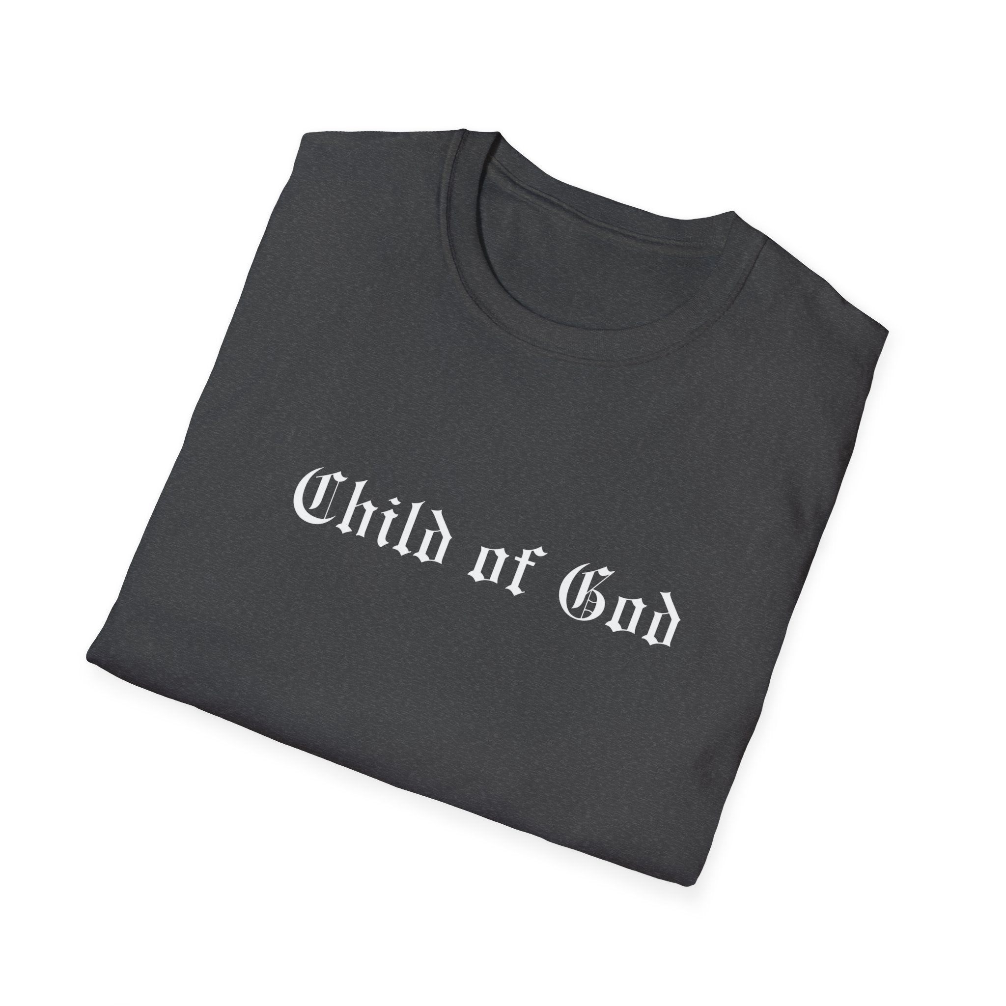 Child of God T-Shirt — Gothic Script Faith Tee with Bible Verse (Christian Apparel)