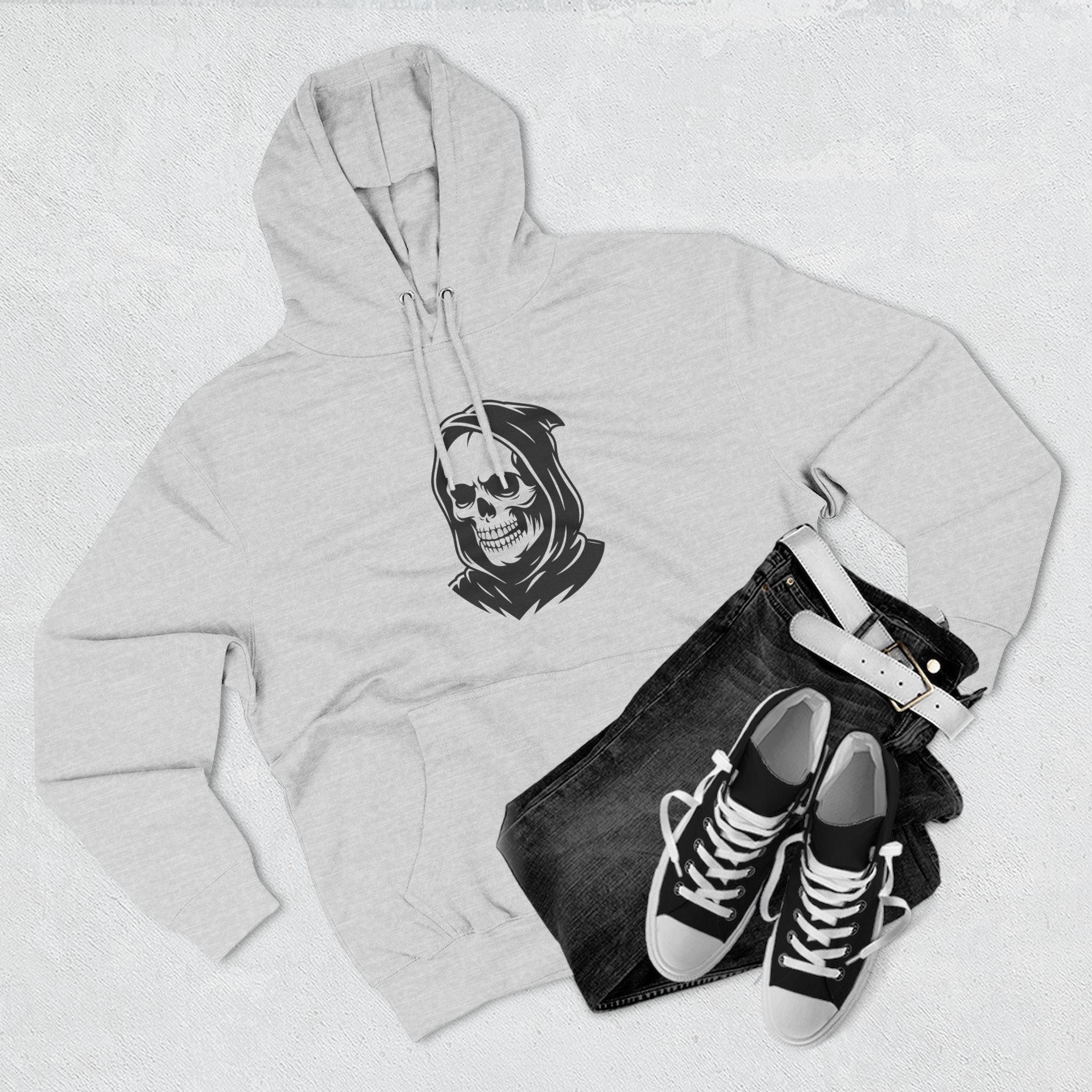 Grim Reaper Fleece Hoodie, Cozy Streetwear, Halloween Apparel, Casual Gift for Him/Her, Graphic Hoodie