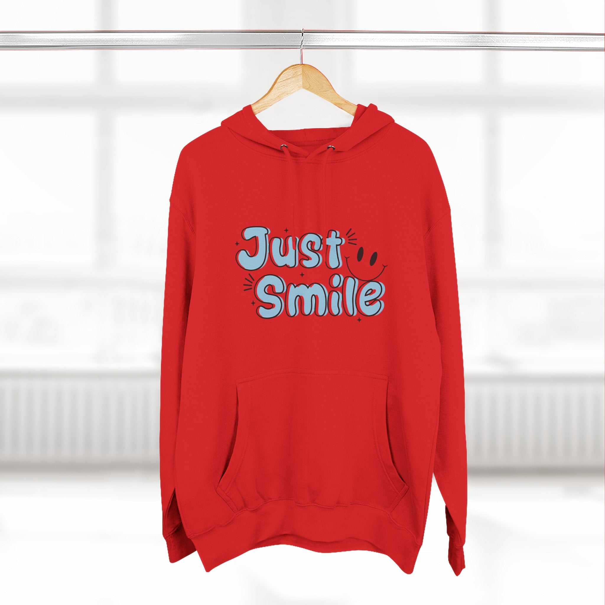 Just Smile Three-Panel Fleece Hoodie, Cozy Hoodie, Gift for Her, Motivational Apparel, Casual Wear, Cute Sweatshirt