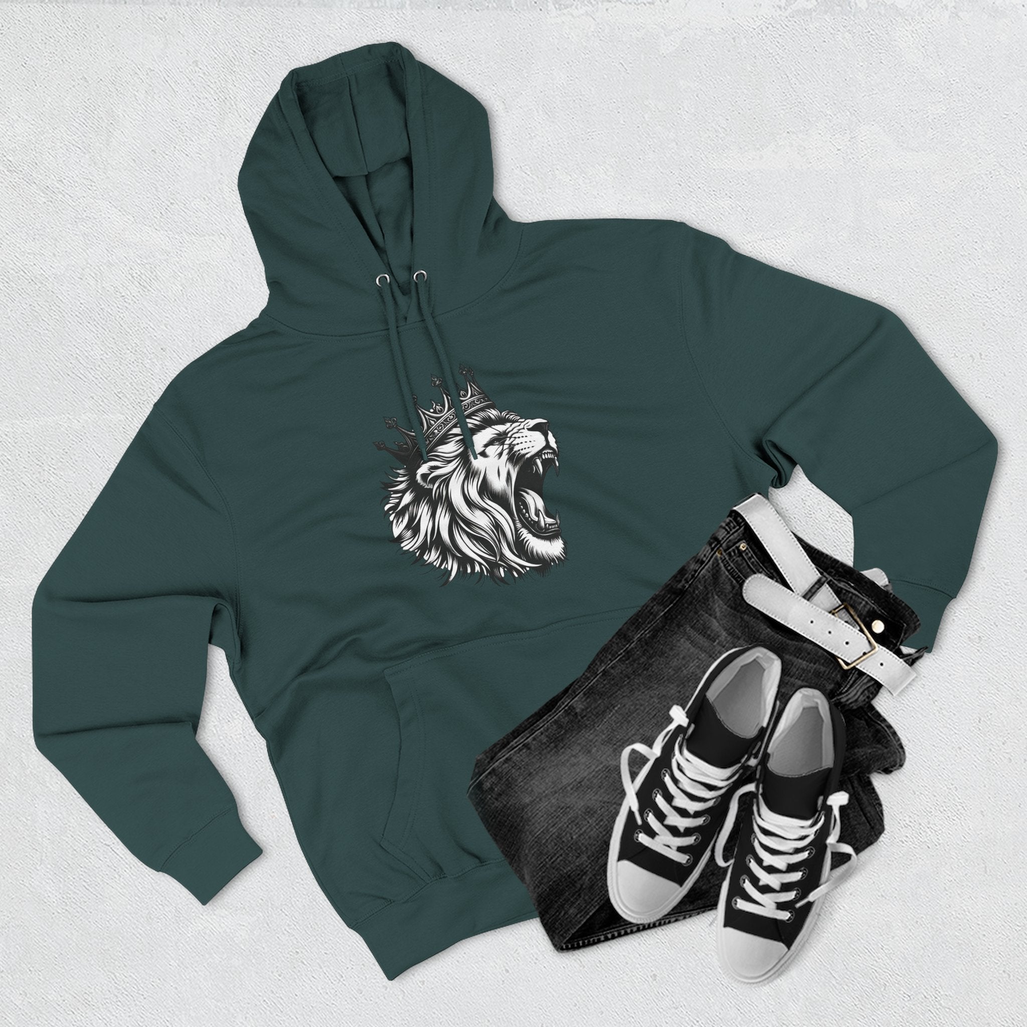 Courageous Lion Fleece Hoodie, Casual Streetwear, Unisex Hoodie, Gift for Lion Lovers, Cozy Warm Hoodie
