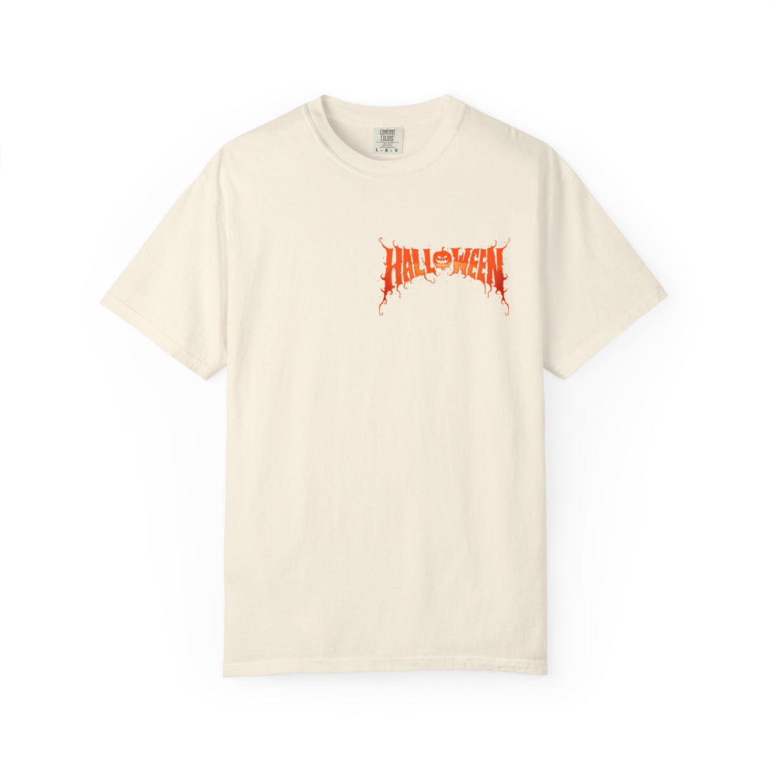 Halloween Unisex Garment-Dyed T-Shirt, Pumpkin Tee, Spooky Apparel, Fall Festival Shirt, Trick-or-Treat Top, Halloween Costume