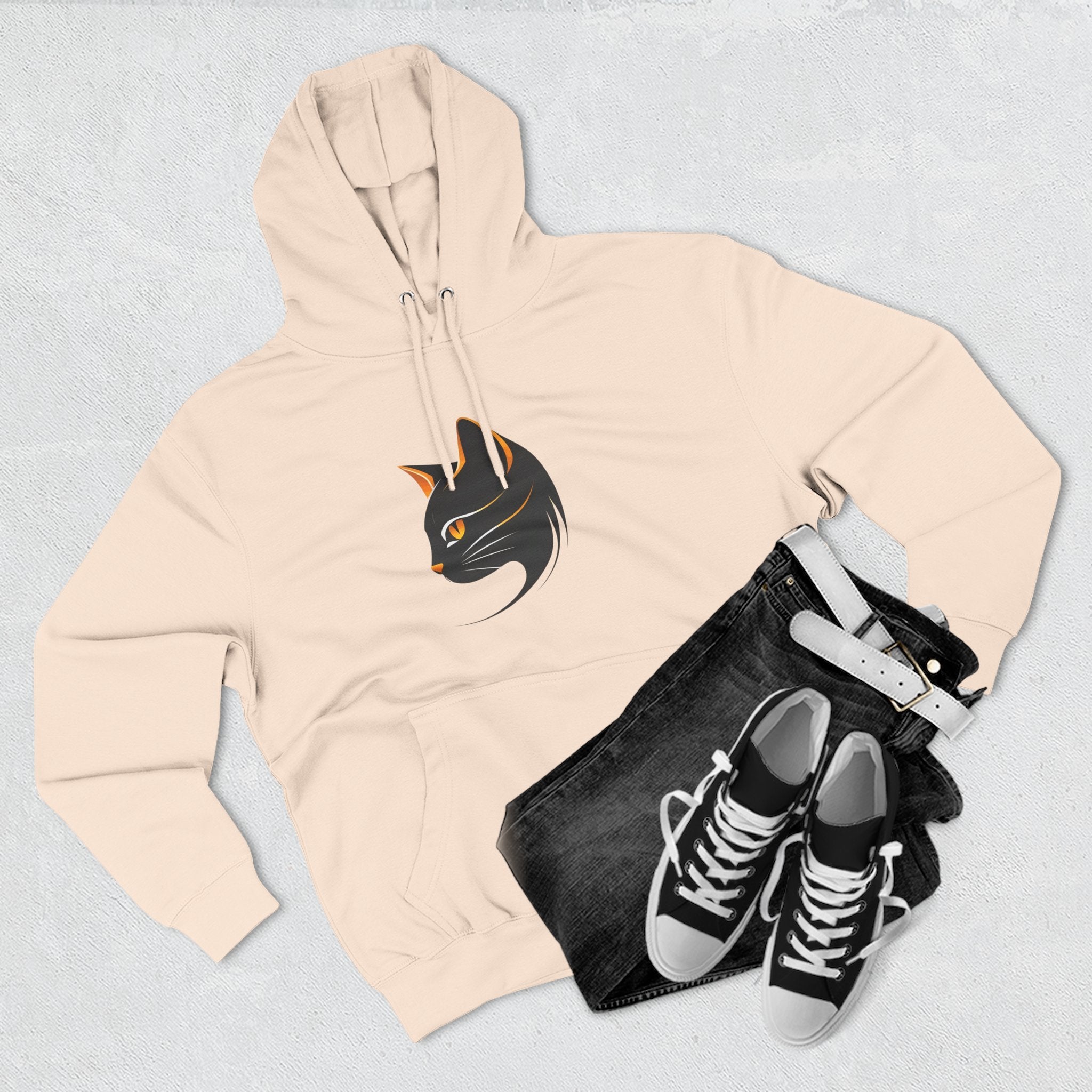 Cat Silhouette Fleece Hoodie, Cozy Cat Lover Gift, Warm Animal Hoodie, Perfect for Pet Owners, Cat-Themed Apparel