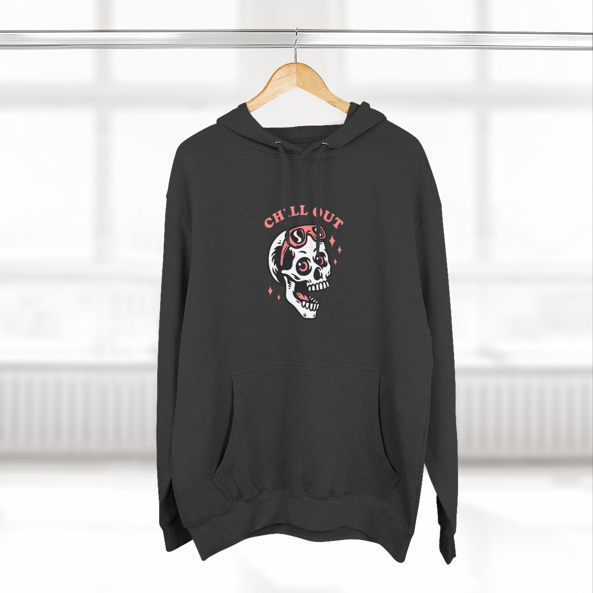 Chill Out Skull Fleece Hoodie for Comfort Lovers, Casual Streetwear, Unique Gift, Halloween Cozy Apparel, Scary Fun Clothing