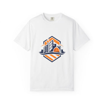 Real Estate Logo T-Shirt — Modern Cityscape Home Builder Graphic Tee