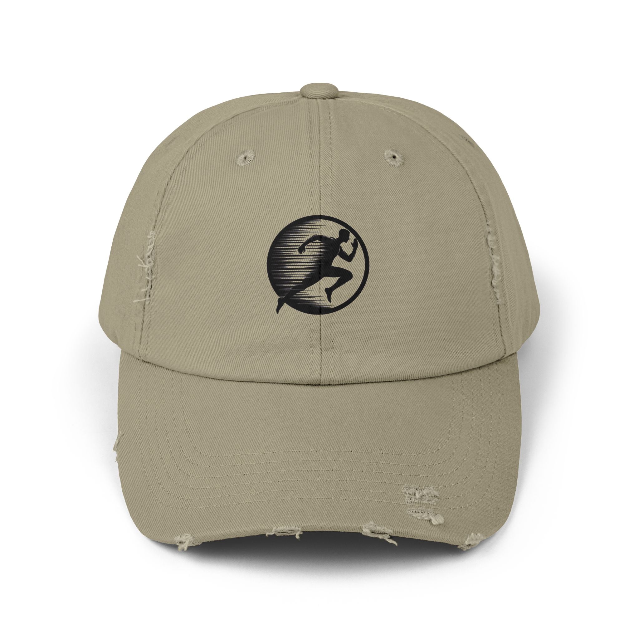 Distressed Running Logo Cap — Vintage Runner Dad Hat