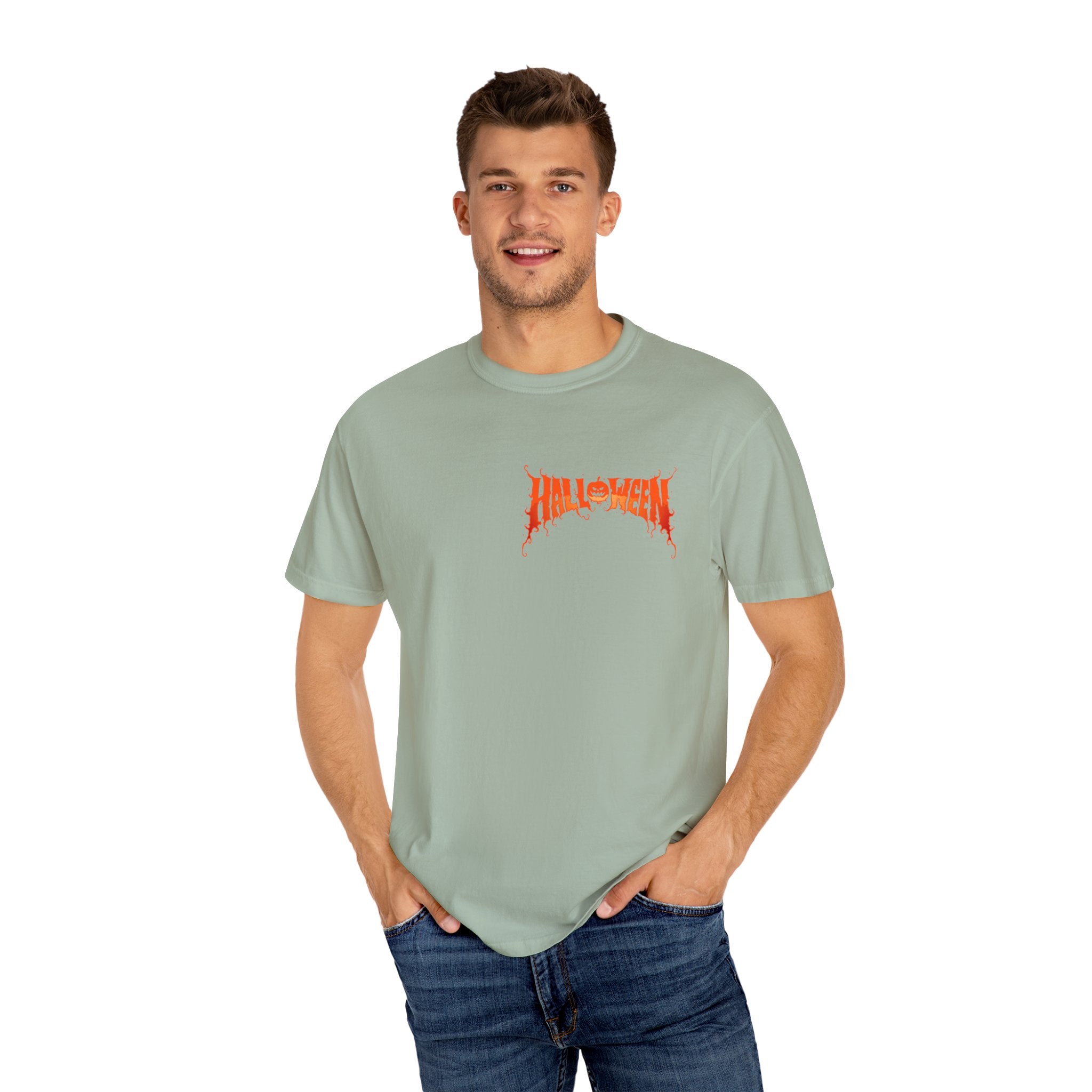 Halloween Unisex Garment-Dyed T-Shirt, Pumpkin Tee, Spooky Apparel, Fall Festival Shirt, Trick-or-Treat Top, Halloween Costume