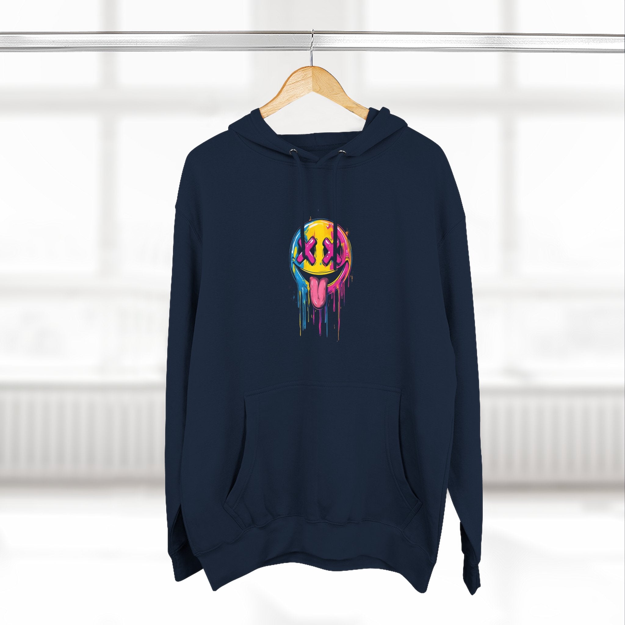 Colorful Drippy Smile Hoodie, Unisex Fleece Sweatshirt, Graphic Hoodie for Festivals, Streetwear, Casual Wear