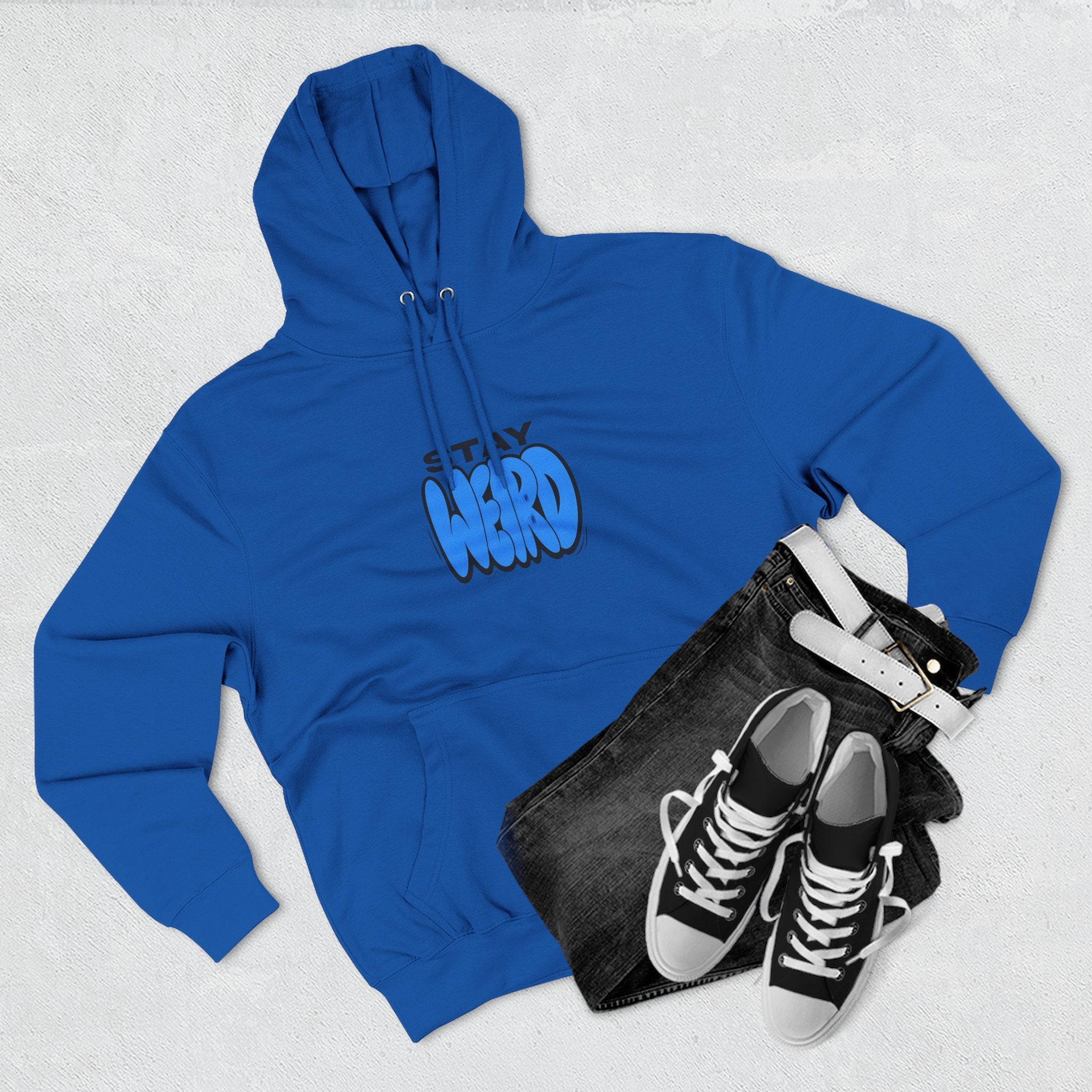 Stay Weird Hoodie — Cute Blue Graphic Fleece Pullover