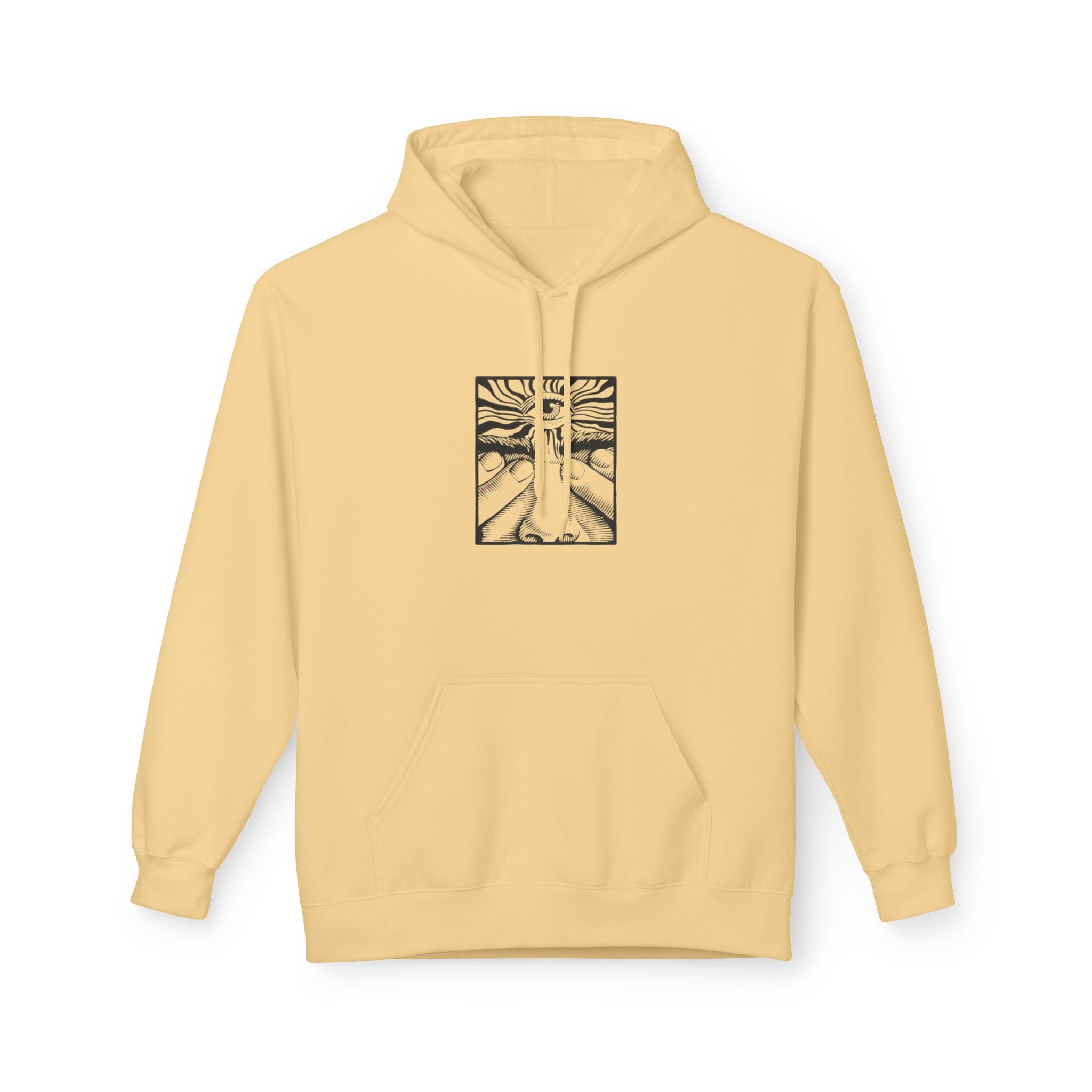 Minimalist Line Art Hoodie — Abstract Sunrise Hands Design