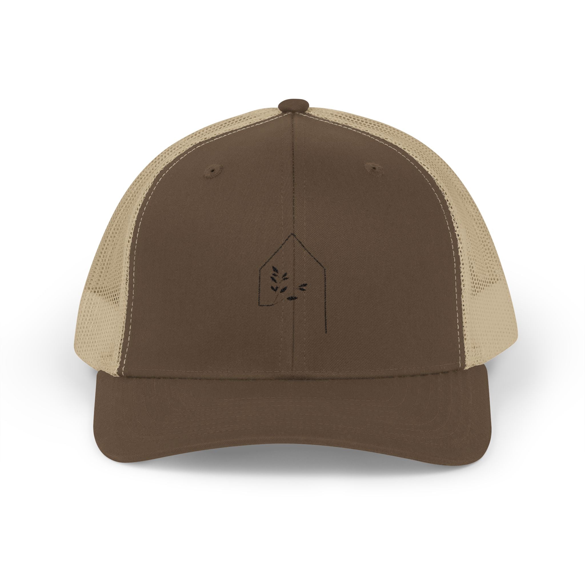 Retro Orange Trucker Cap with Minimal House Outline Embroidery
